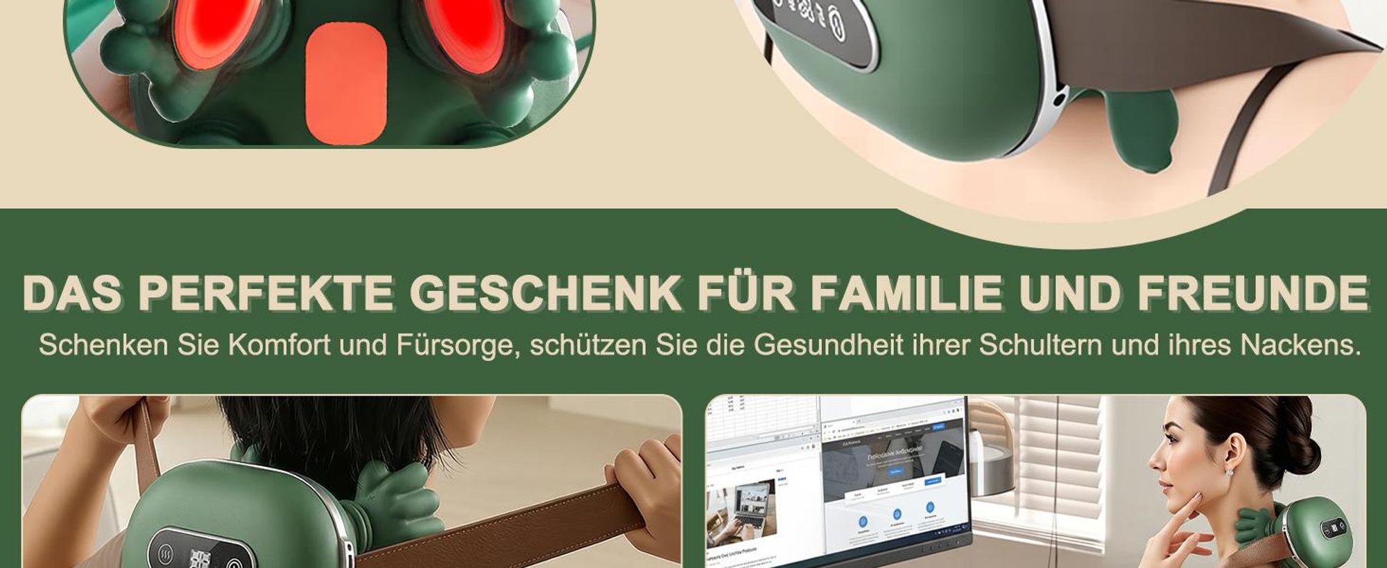 4D Shiatsu Massagegerät mit Touchscreen & Wärme – Nacken, Rücken, Schultern-Nur für kurze Zeit!