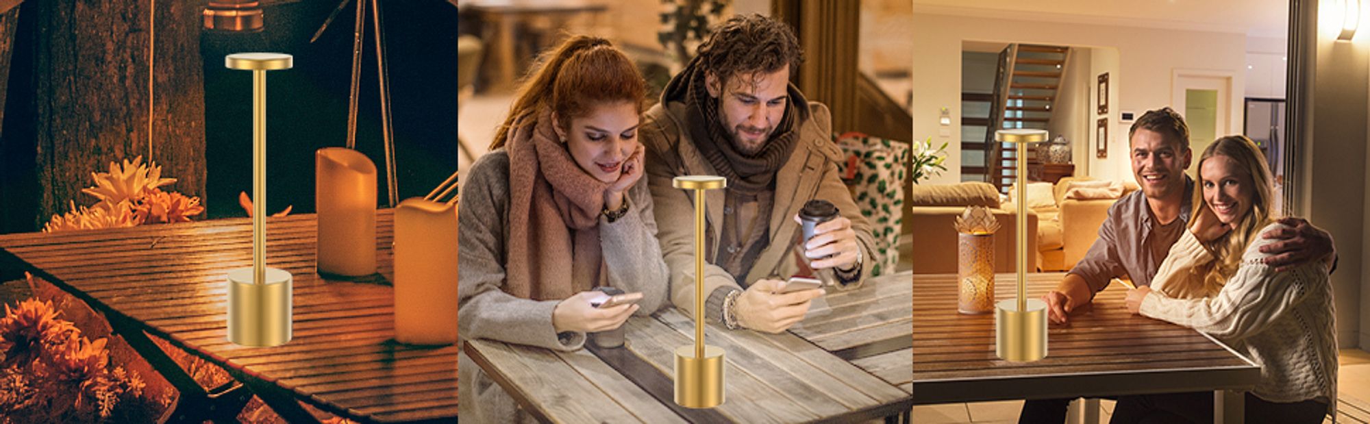 2er LED Nachtlichter Akku Tischlampe Kabellos,1800 mAh Batterie mit 3 Beleuchtungsmodi Dimmbar Tischlampe,LED Tischleuchte Nachttischlampe,golden