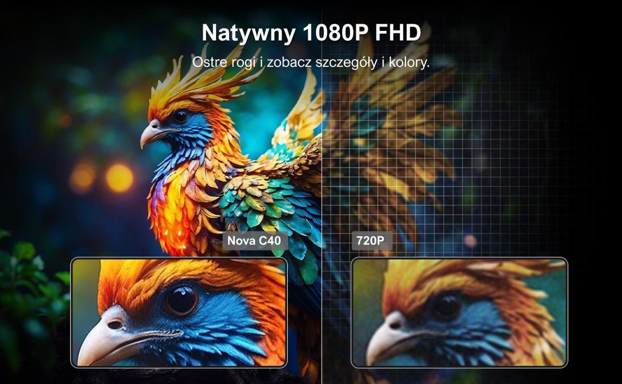 Projektor ULTIMEA Nova C40 z dekodowaniem 4K i systemem Android TV 11.0, 1000:1, Dolby Audio, 600 ANSI, HDR10&HLG, bez statywu z gimbalem 90°
