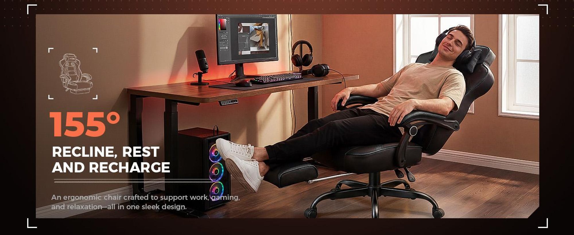 GTPLAYER Gaming Stuhl mit Fußstütze, Ergonomischer Bürostuhl 150kg, Gaming Sessel mit Lendenwirbelstütze Kopfstütze, Höhenverstellbarer Computerstuhl