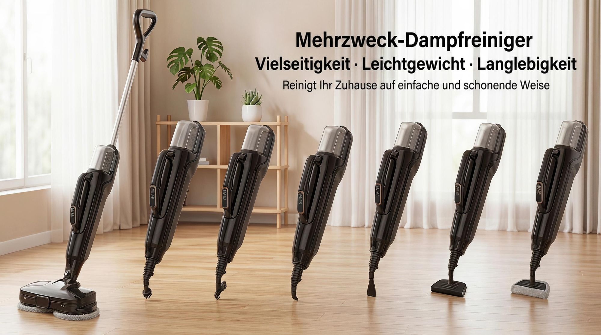 6in1 Dampfreiniger 1580W Dampfmopp & Dampfwischer mit 110°C Hochtemperatur-Dampf, 15 Sek. Aufheizzeit, Handdampfreiniger mit rotierenden Reinigungspad