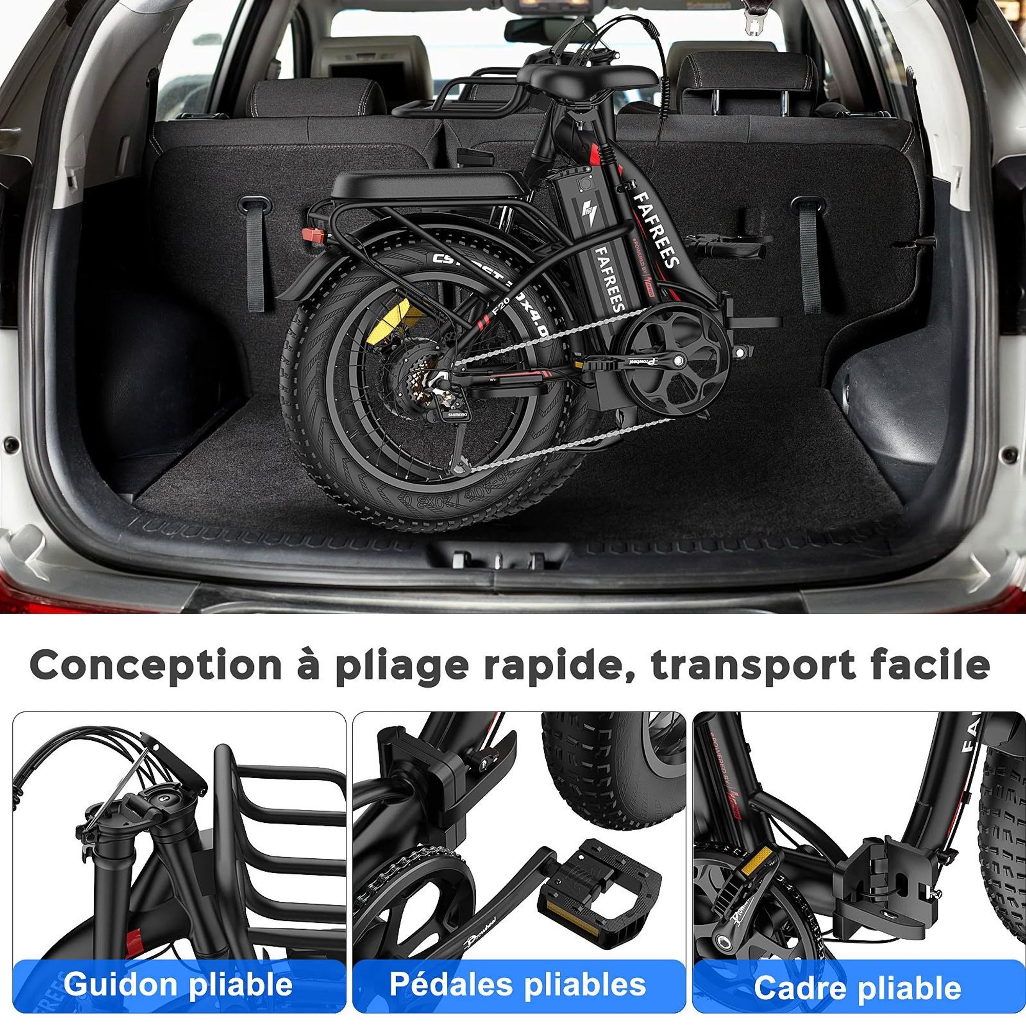 Vélo électrique FAFREES F20 Max - Batterie 48V30AH Pneus 20" Freins à disque mécaniques - Noir