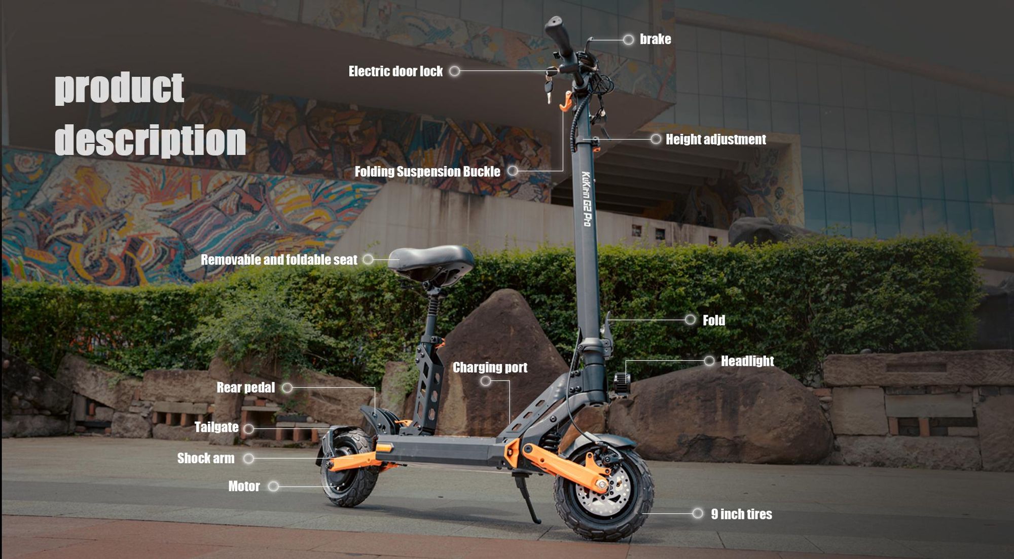 G2 PRO - Trottinette électrique pliable - Roues 9" - Batterie 48v 15Ah - Autonomie 55KM – Freins à double disque - Selle amovible - Écran LED