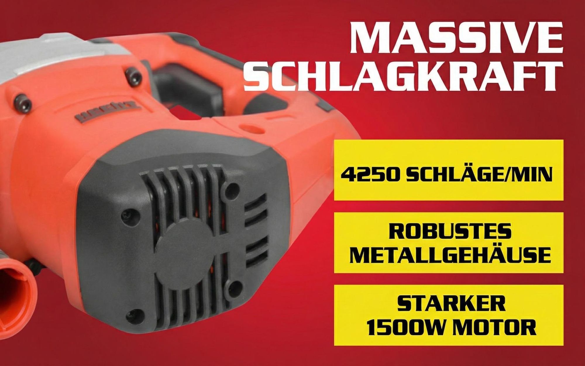 HECHT 1036 Bohrhammer SDS + | 1500 W | 6 Joule | 4250 SpM | mit Zubehör und Koffer | Stein | Beton