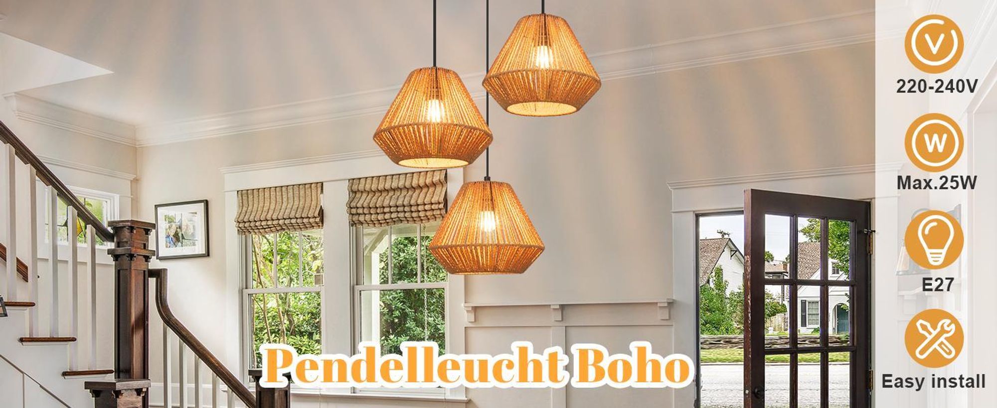 ZMH lampy wiszące boho lampa wisząca rattanowa lampa wisząca jadalnia 3 płomienie lampa stołowa retro z gniazdem E27 do salonu / bez żarówki