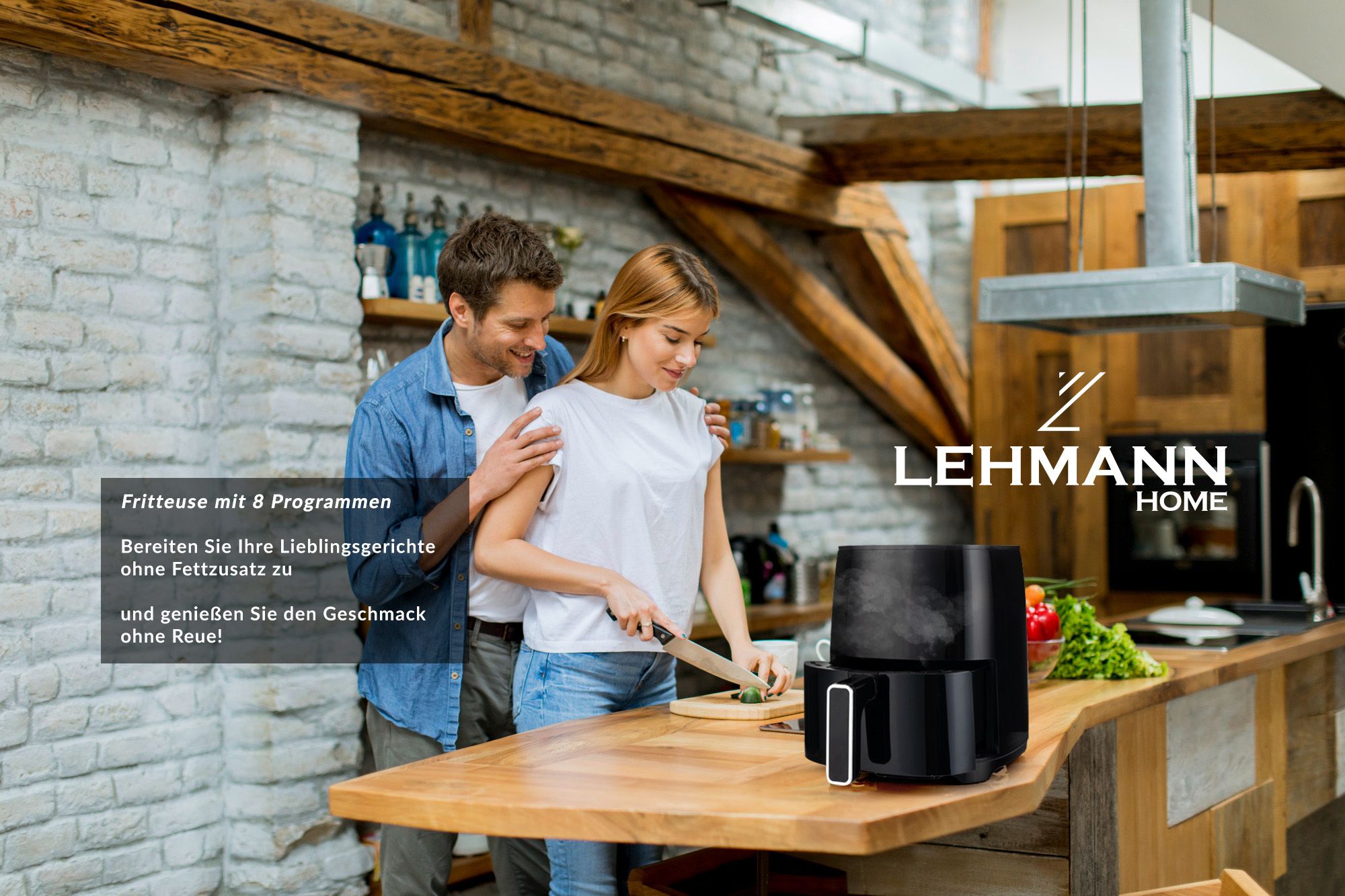 Lehmann Heißluftfritteuse Digital 3,5 L, Timer, Fritteuse fettfrei 80°C-200°C, Heissluft Friteuse, 8 Programme, Airfryer, Ohne Öl & Fett