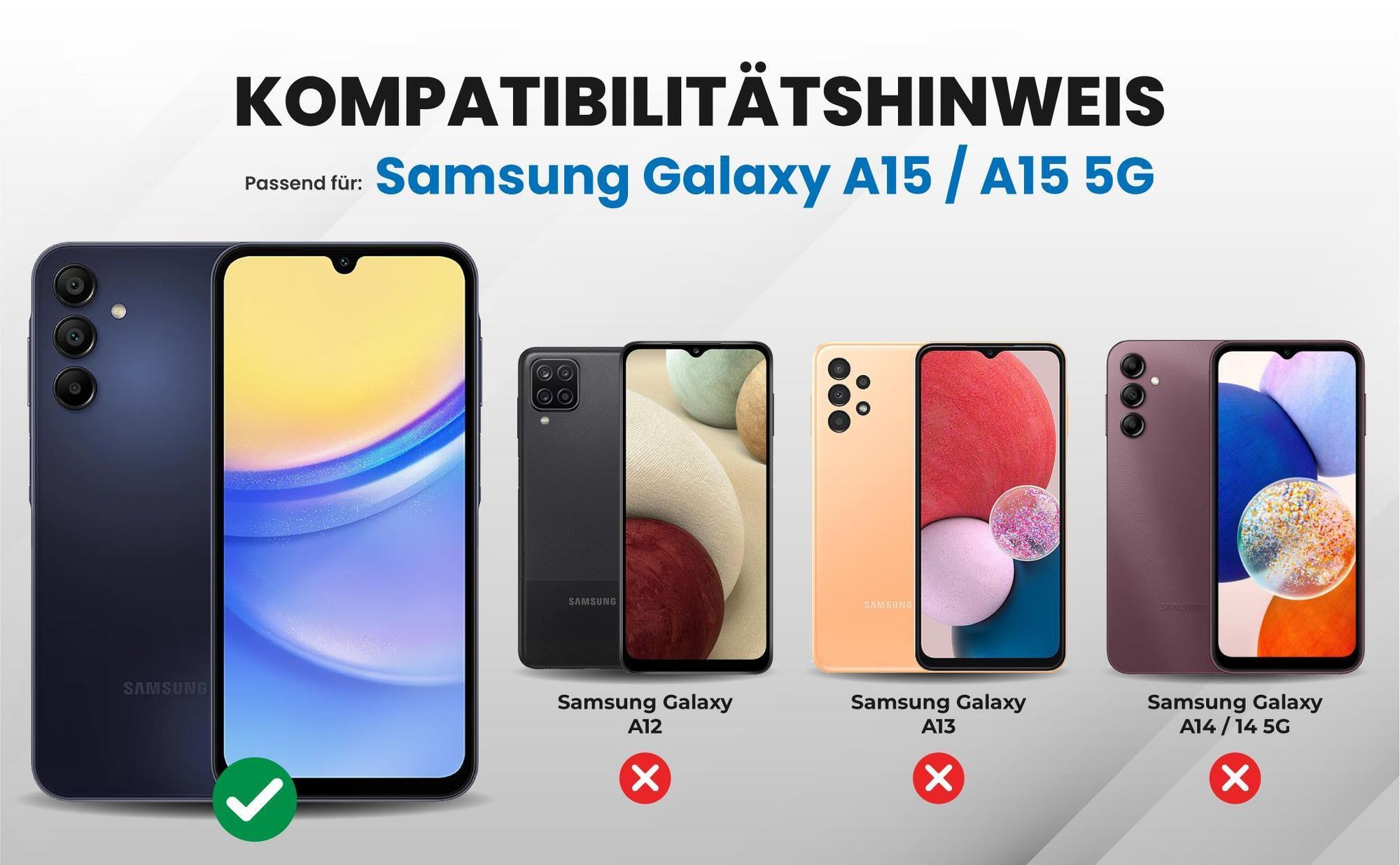 Kompatibilitätshinweise Hülle für Samsung Galaxy A15 / A15 5G