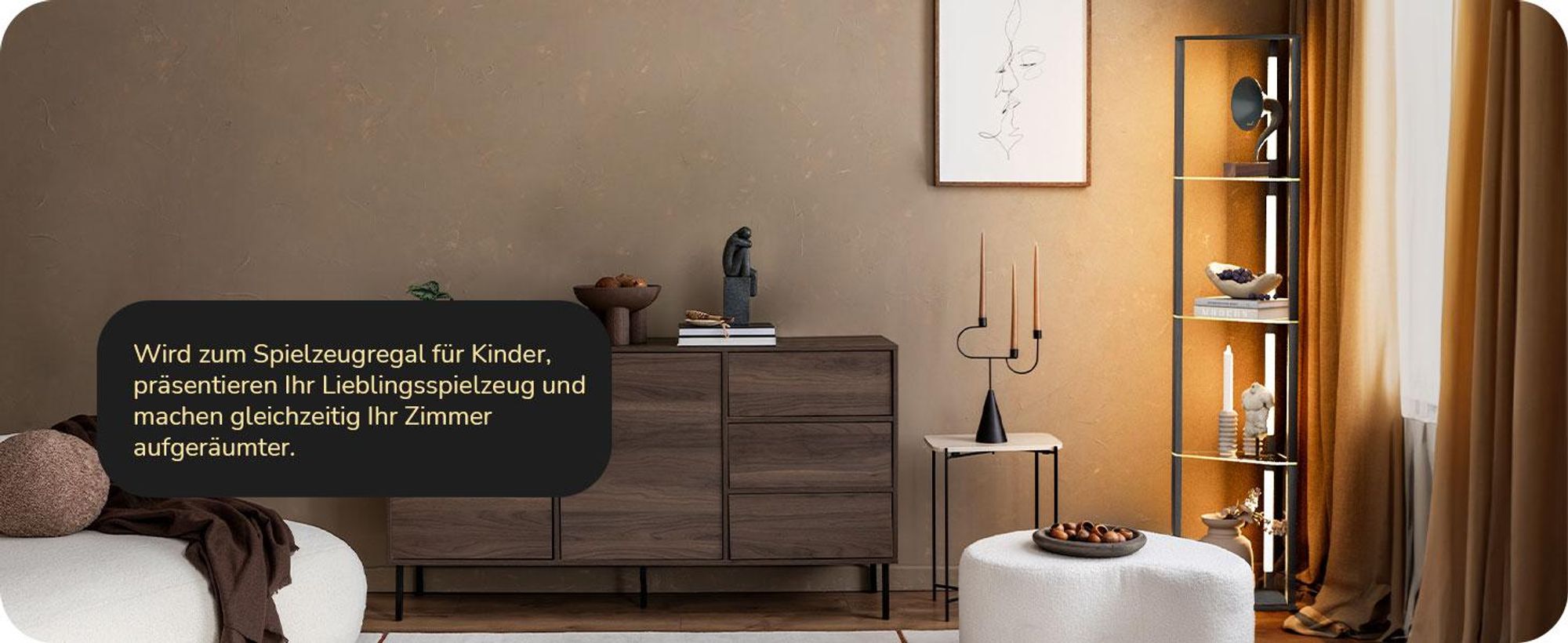 EDISHINE Stehlampe Wohnzimmer Holz, Dimmbar Stehlampe mit 4 Regalen aus Glas, 20W 360°drehbare LED-Stangen, Schwarz