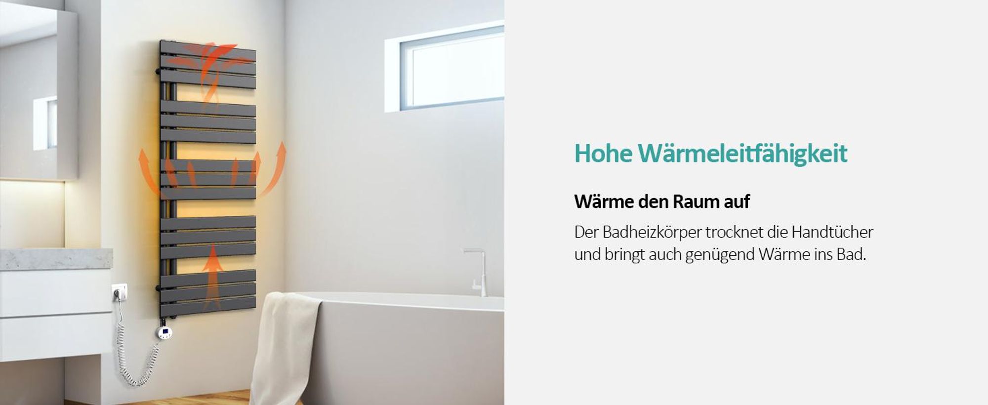 EMKE Handtuchtrockner Elektrisch Asymmetrie Badheizkörper mit Timing Thermostat Handtuchwärmer 762 x 600mm Anthrazit Handtuchhalter Heizkörper mit 400W Heizstab