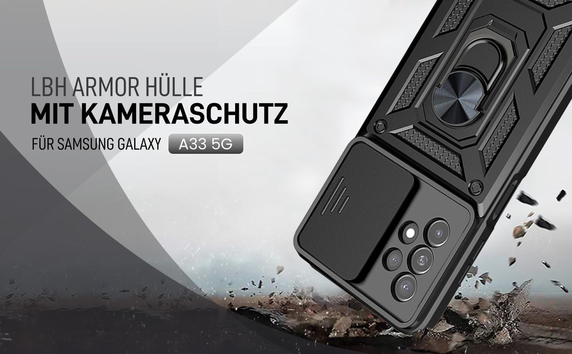 Schwarze Outdoorhülle mit Kameraschutz für Samsung Galaxy A33 5G