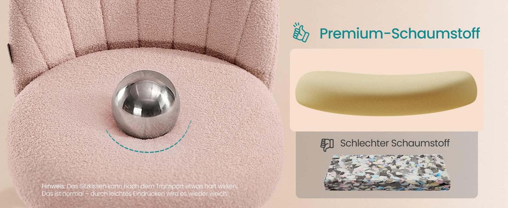 SONGMICS Homeoffice-Stuhl, Schminkstuhl aus Fleece, Schreibtischstuhl, Schaumstoffpolsterung, höhenverstellbar, für Arbeitszimmer, Schlafzimmer