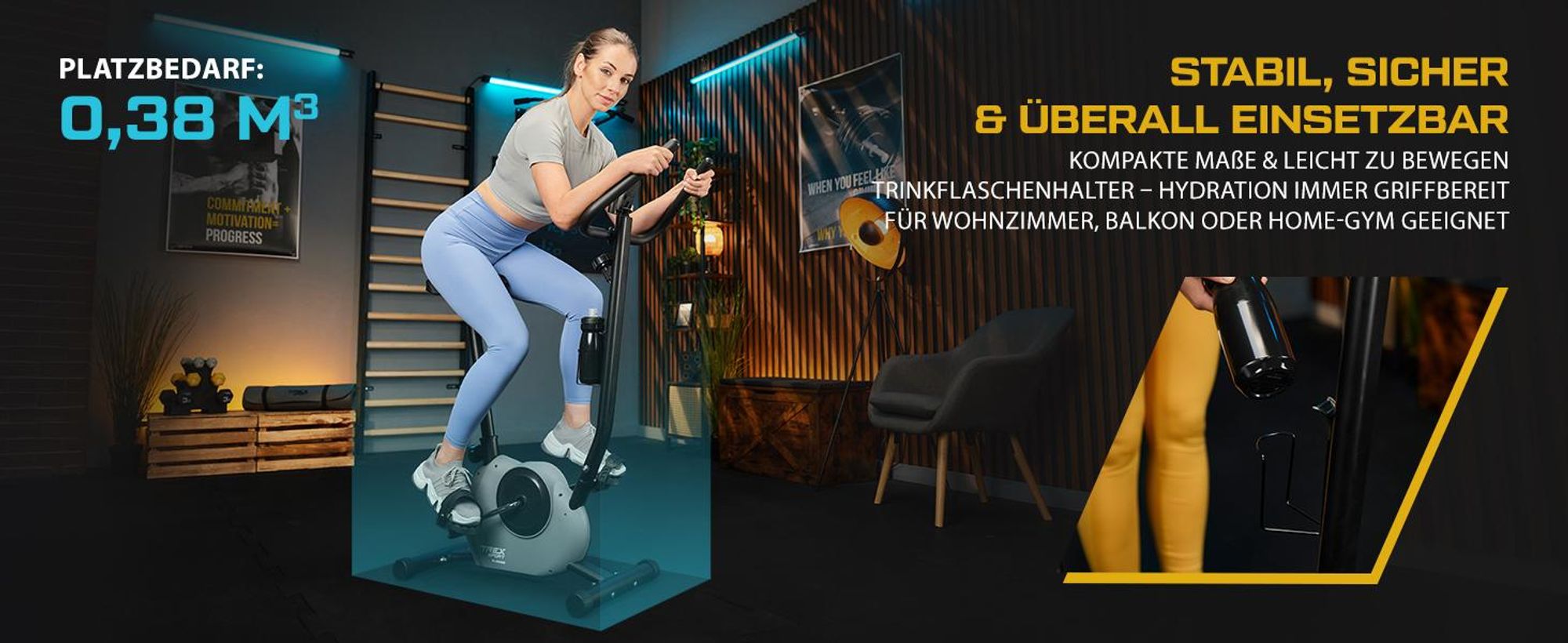 TREX SPORT Heimtrainer Fahrrad TX-250MB JOLT | Mechanisches Fitnessbike | Fahrrad für zuhause bis 100kg mit Pulssensor, 5 Sitzhöhen, stabil | Grau