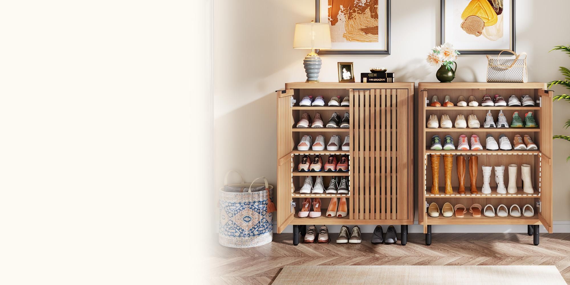 Tribesigns Schuhschrank mit 6 Ebenen und Lamellentüren, großes Schuhregal aus Holz mit verstellbaren Regalböden, Eingangsbereich und Flur, Hellbraun