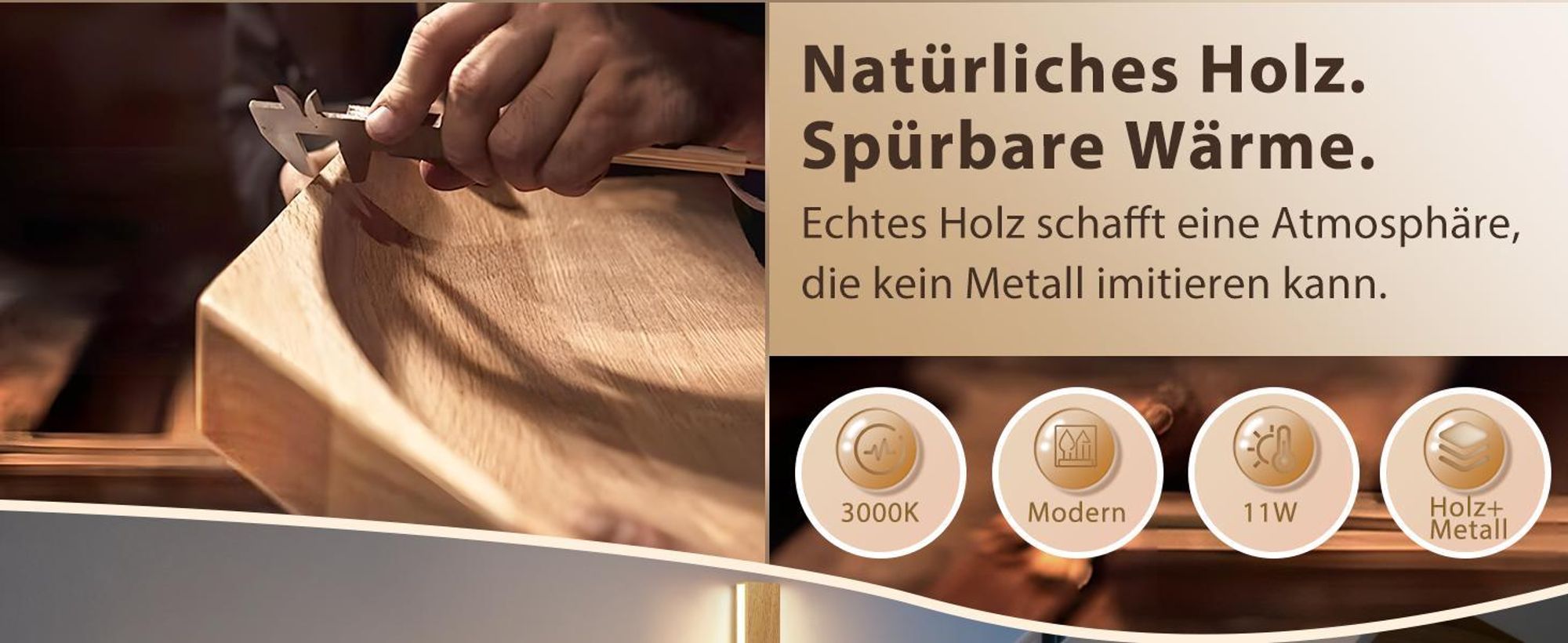 ZMH LED Wandleuchte innen 10W Wandlampe 32CM Holz Flurlampe Up Down Treppenhauslampe Indirekt 3000K Warmweiß drehbar Wandbeleuchtung für Wohnzimmer