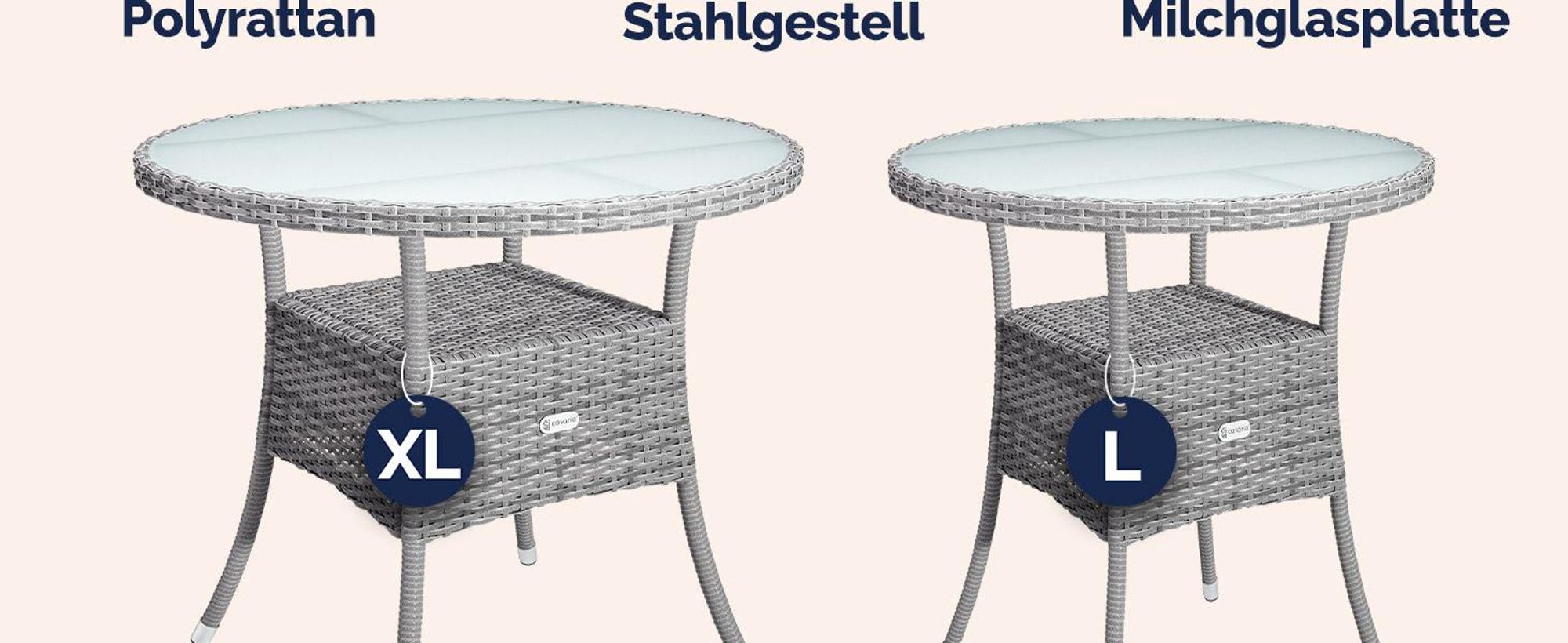 CASARIA® Gartentisch Polyrattan Wetterfest Rund Klein 60cm