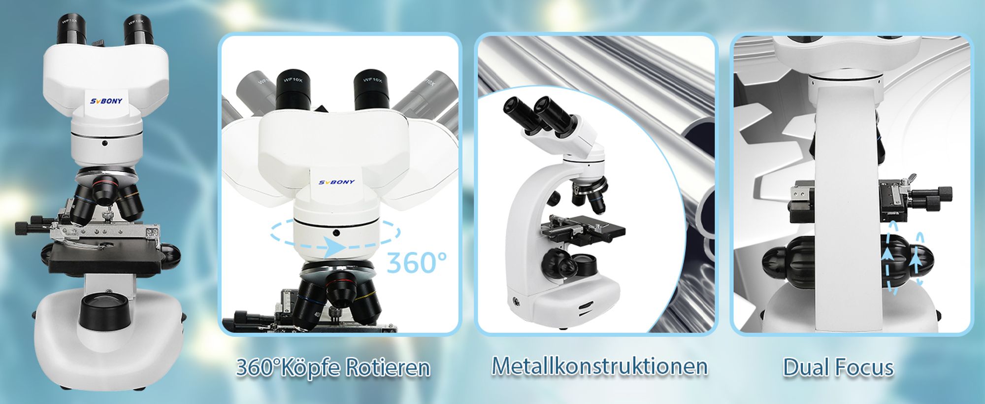 Svbony SV605 Mikroskop, 80x-1600x Binokulares Mikroskop, Dual LED Ilumination, für Studenten, -Unterricht, Schülerlabor, Experiment