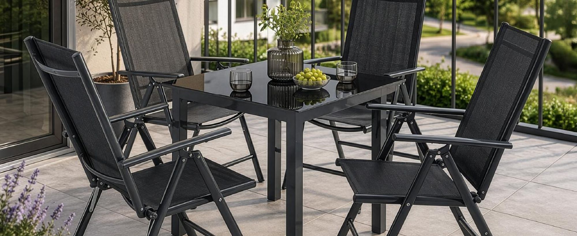 Juskys Aluminium Gartengarnitur Milano Gartenmöbel Set mit Tisch und 4 Stühlen Dunkel-Grau mit schwarzer Kunstfaser Alu Sitzgruppe Balkonmöbel