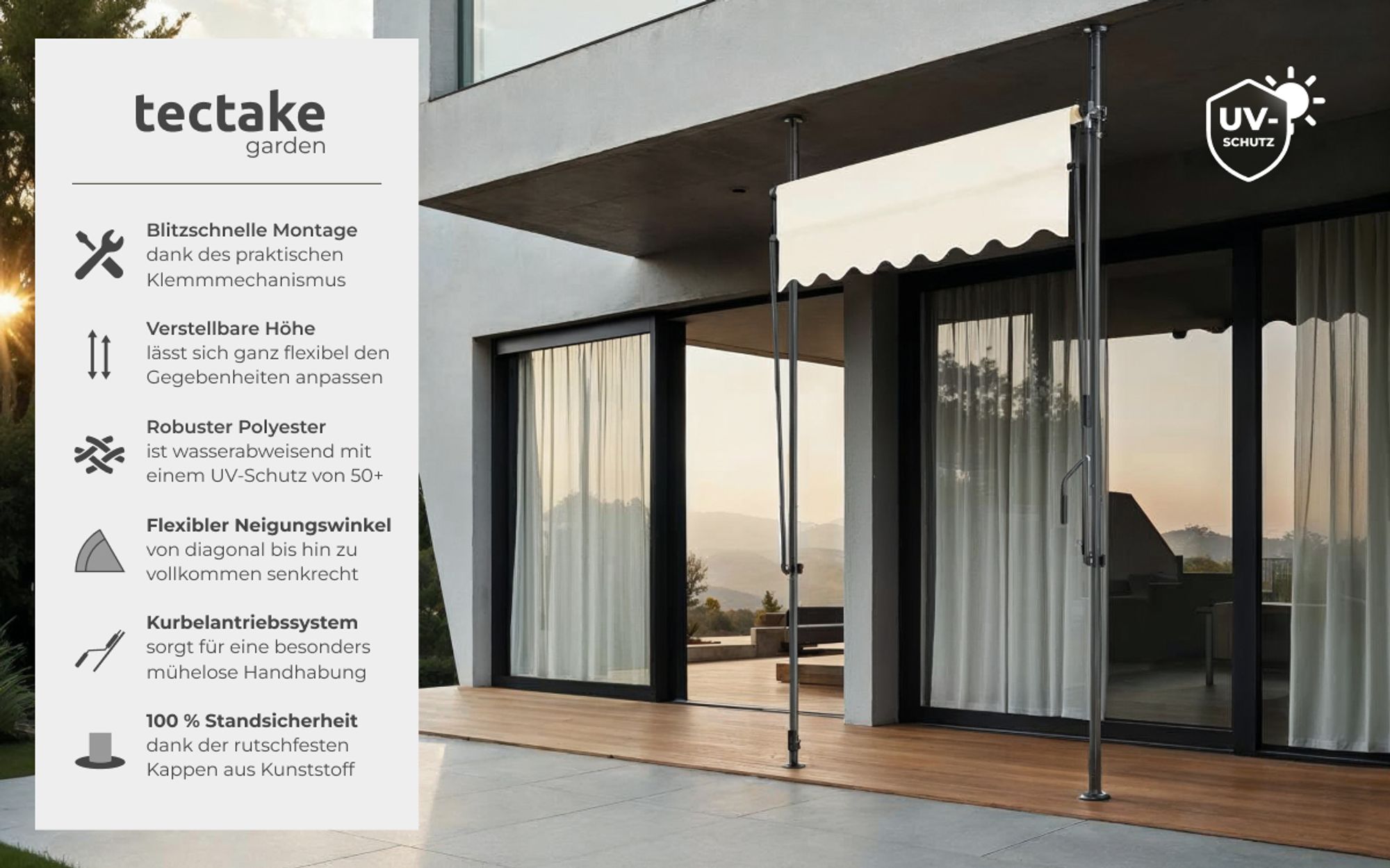 tectake® Klemmmarkise mit Handkurbel einfache Montage