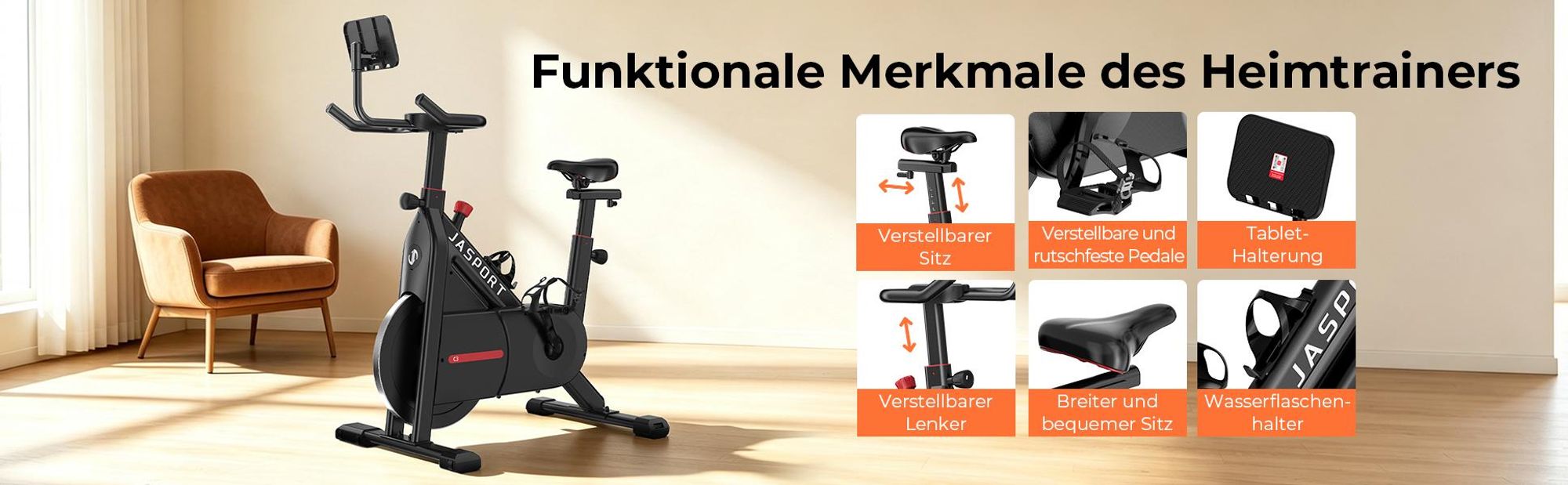 JASPORT C3 - Smart Indoor Speedbike-Magnetwiderstand-Heimtrainer Leises Kardio Fitnessbike 7,5 kg Alu-Schwungrad App mit Video-on-Demand-Trainingskurs