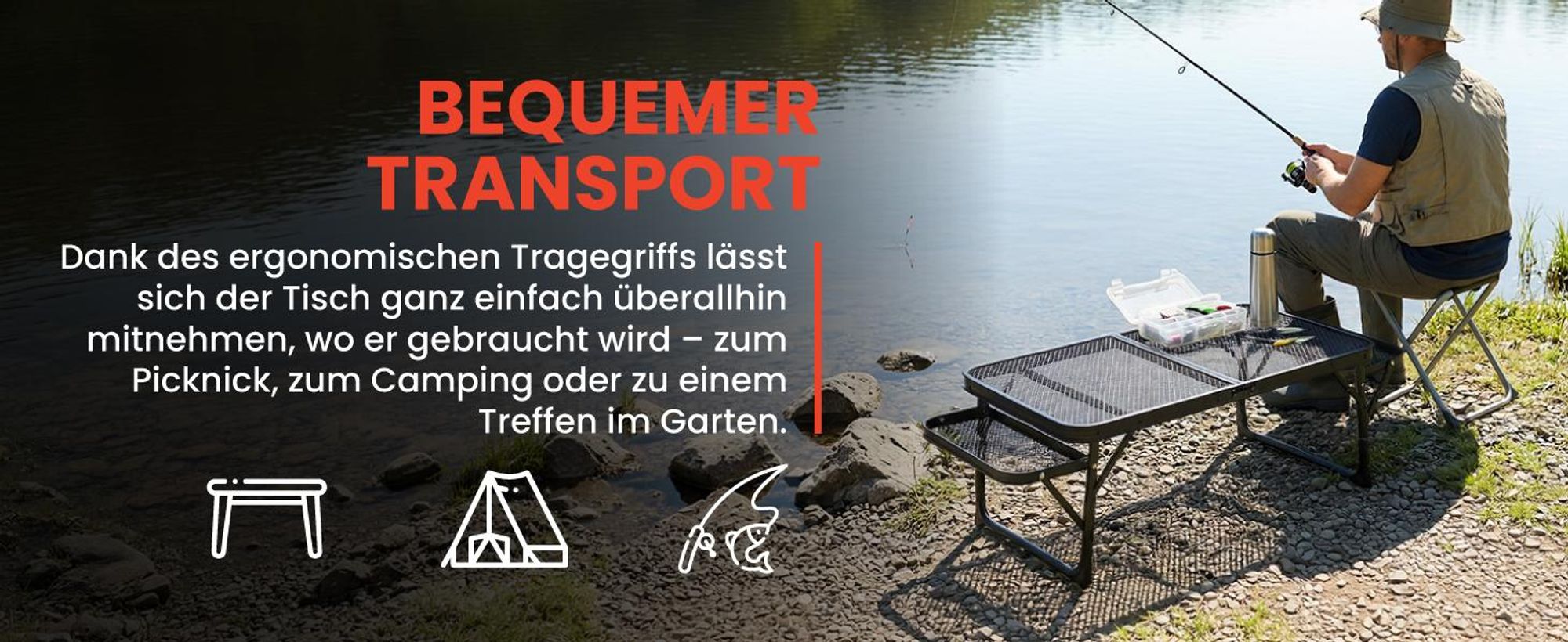 Campingtisch Reisetisch Klappbarer im Koffer mit Seitenablagen Reise 60x40x25cm Schwarz Aluminium