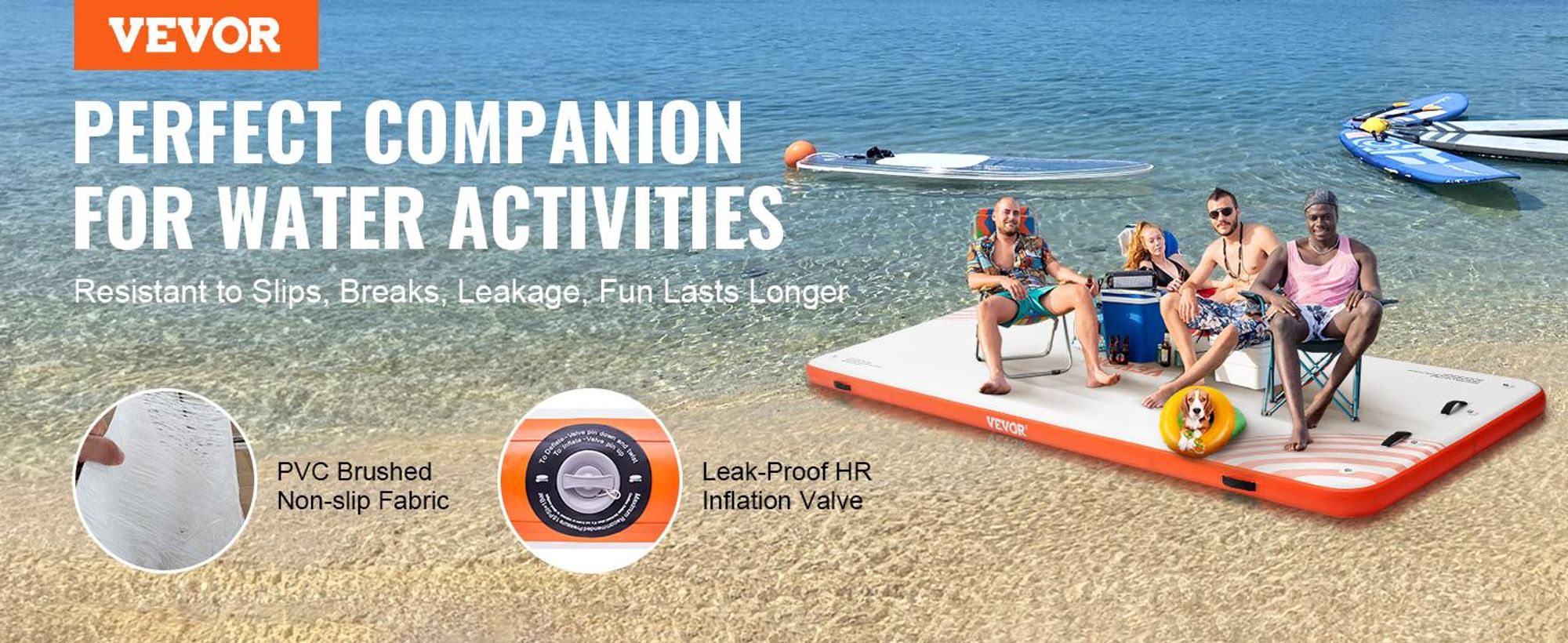 VEVOR Aufblasbarer Schwimmdock, 15 x 6FT Aufblasbare Dockplattform, Rutschfeste Wasser-Schwimmdockmatte mit Tragetasche & Abnehmbarer Leiter, Schwimmplattform Insel Floß für Pool Strand Ozean, 15 x 6 ft