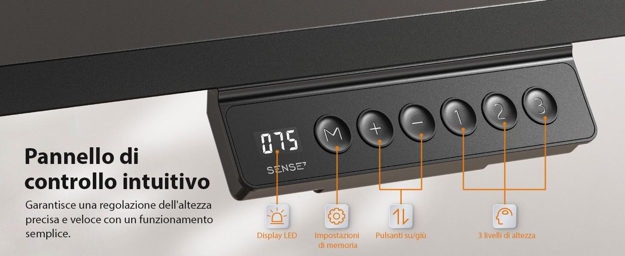 SENSE7 NOJO Tavolo da computer/da gaming, 140x70 cm, regolazione elettrica dell'altezza, funzione memoria, supporto per cuffie, porta-cavi XXL per PC