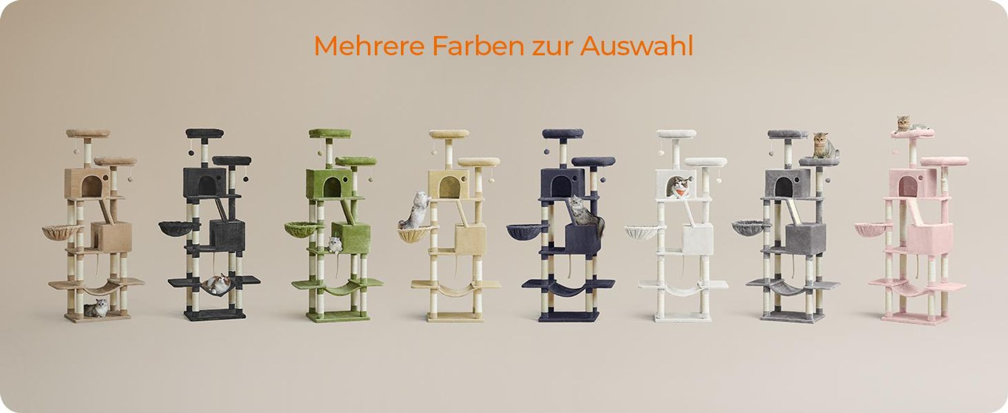 Feandrea Kratzbaum 206 cm, XXL, mit 13 Kratzsäulen, 2 Plattformen kamelbraun