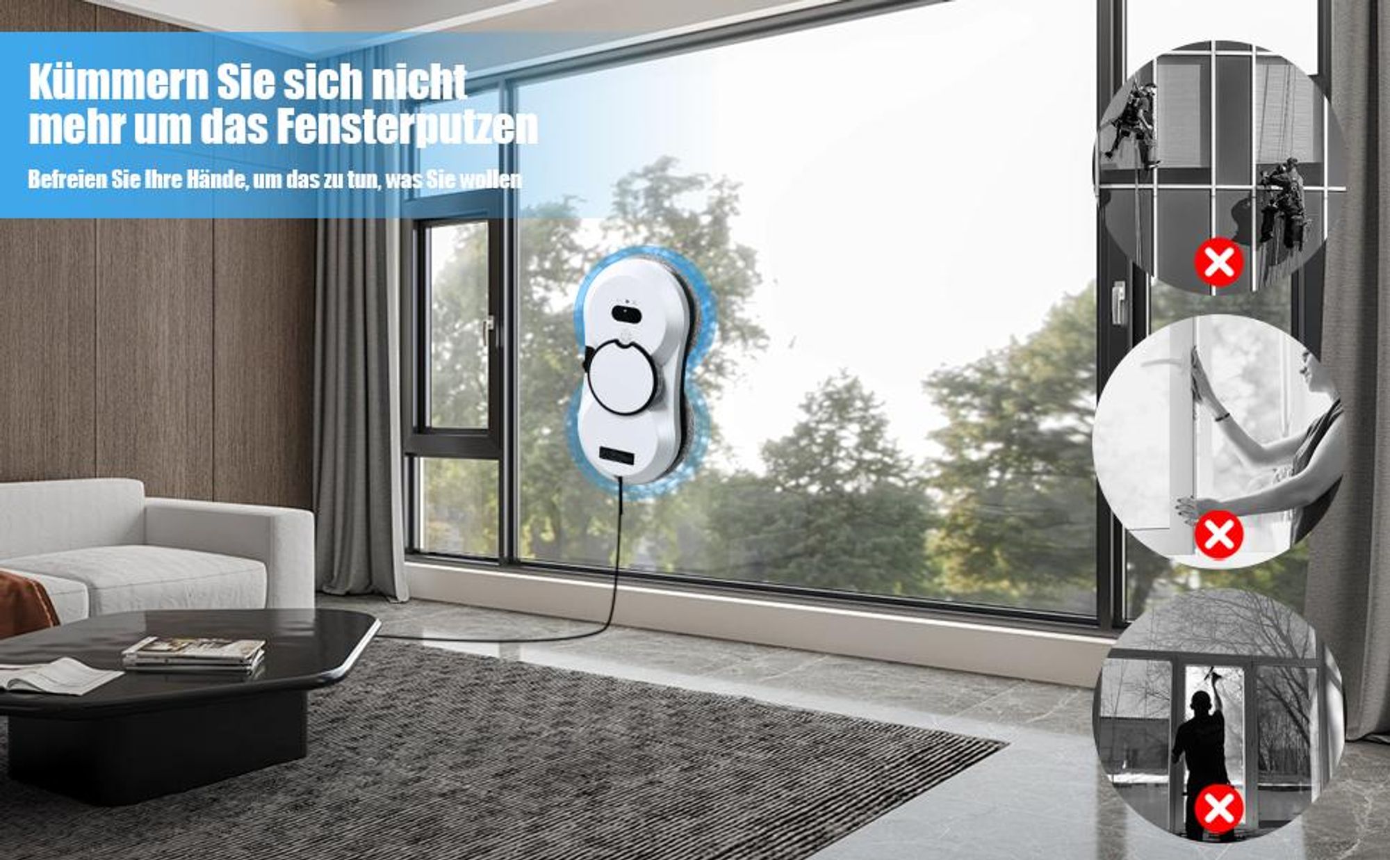Fensterputzroboter, Automatischer Fenstersauger, Fensterputzer, Fensterreiniger Roboter, 5600Pa, Intelligentes Kantenerkennungssystem, Wasserstrahl