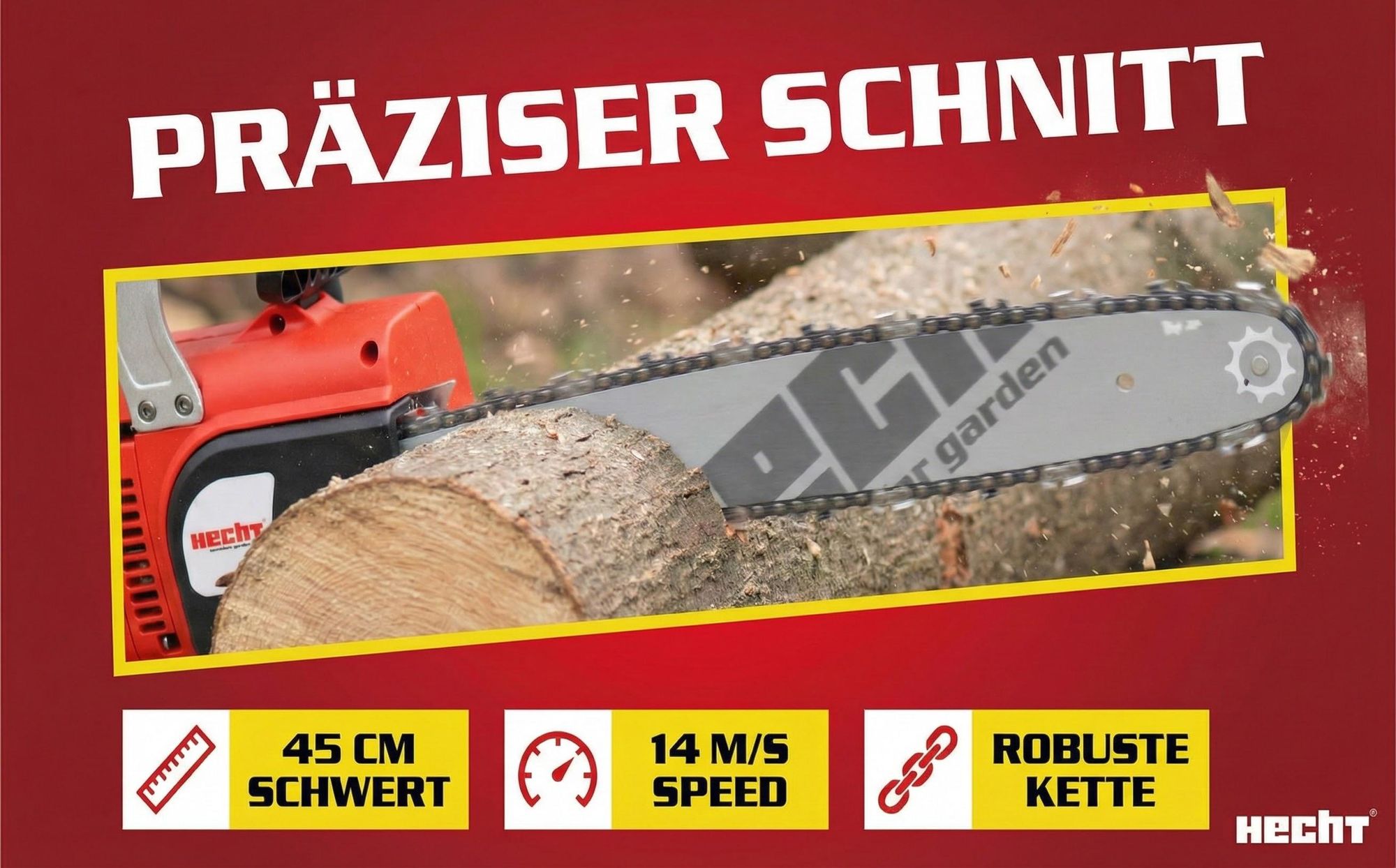 Kettensäge Motorsäge Elektro HECHT 2250 | 40 cm Schnittlänge | 2400 W | Soft-Start | Ergonomisch