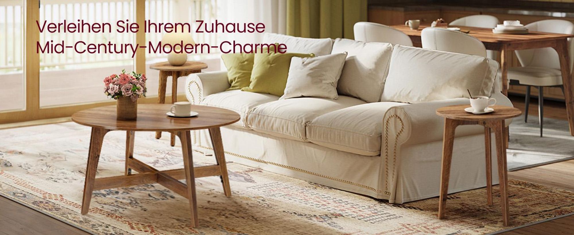 VASAGLE Couchtisch rund, 80 cm Wohnzimmertisch, konische Beine, braun