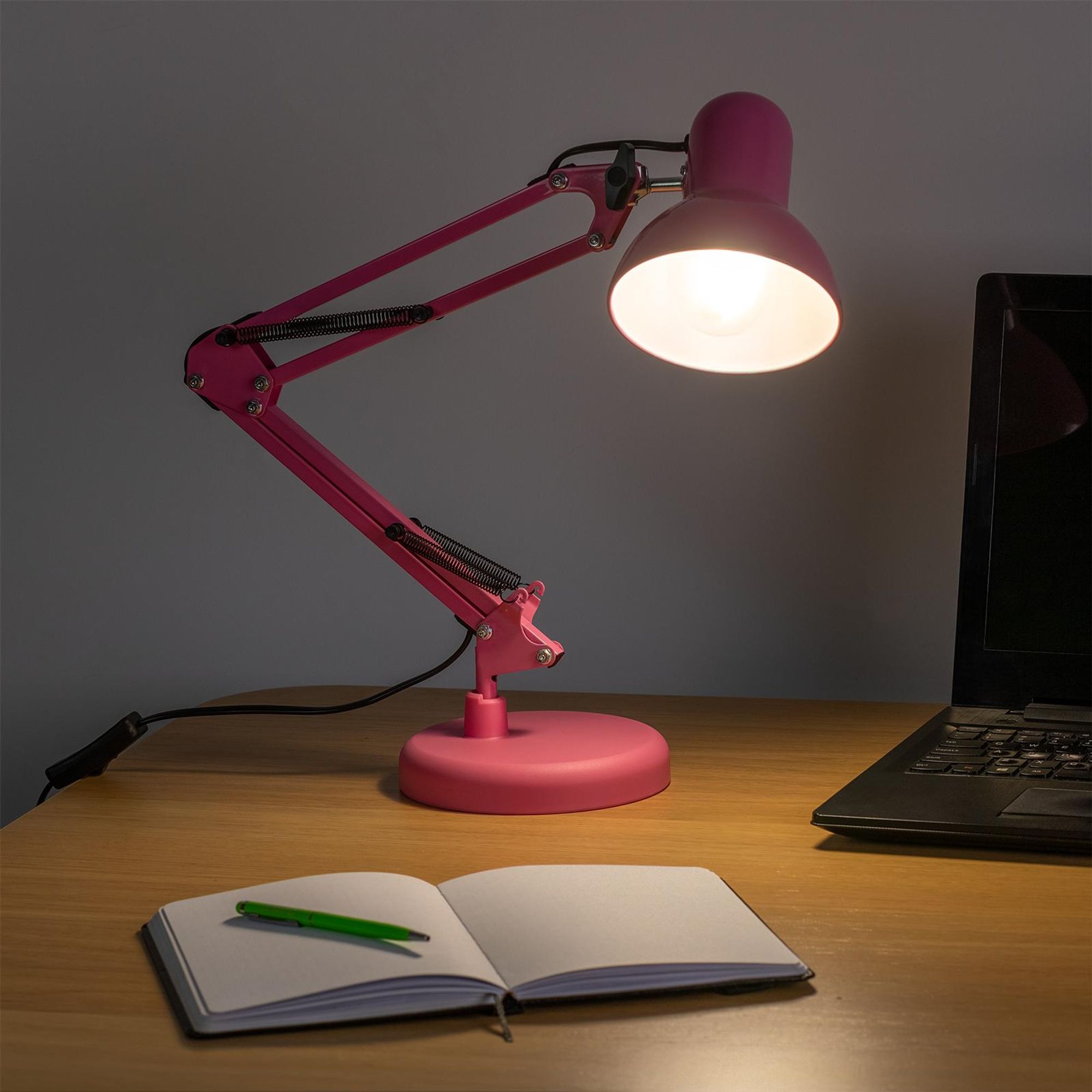 LUMILED Schreibtischlampe klassisch Leselampe Rosa Tischleuchte Tischlampe Verstellbarer Arm mit E27 Retro aus Metall Schreibtischleuchte