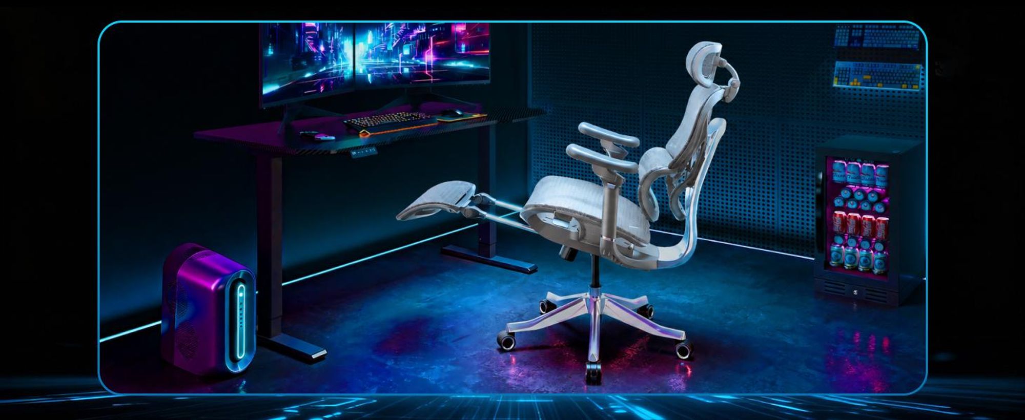 FLEXISPOT ErgoX Max Ergonomischer Bürostuhl bis 300 kg, mit Fußstütze, 4D Kopfstütze & 5D Armlehnen, Einteiliger Rücken- & Lendenstütze, Grau