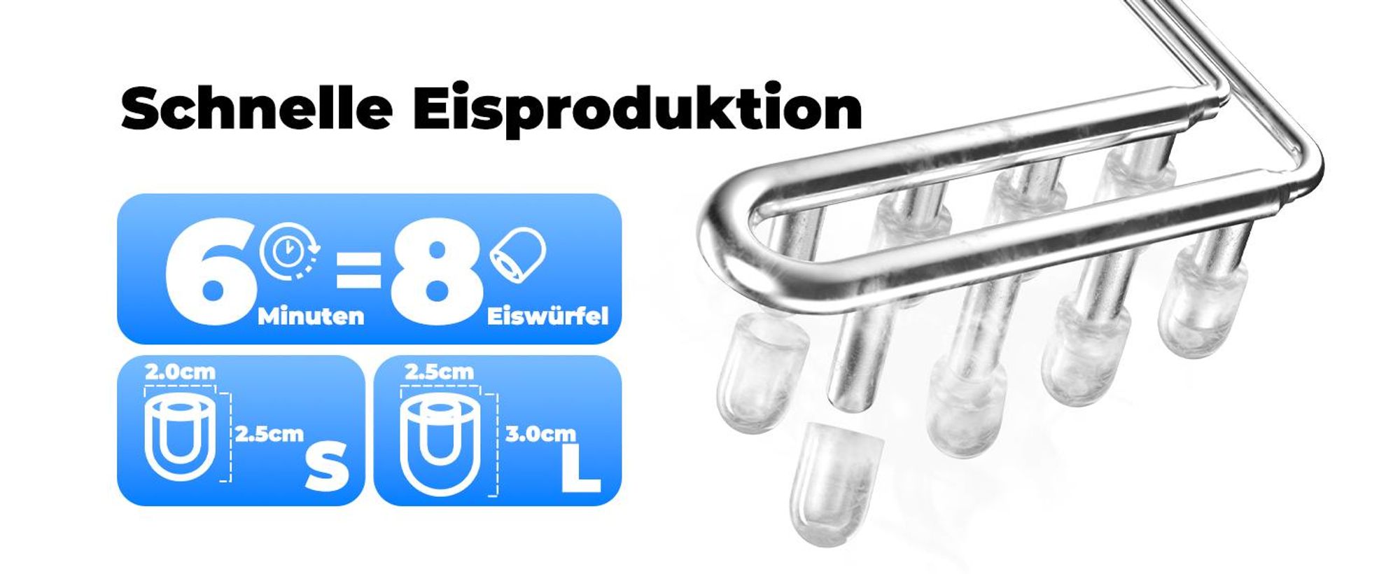 Eiswürfelmaschine, Eiswürfelbereiter, Ice Maker, 12KG/24H, 2 Eiswürfelgrößen, 1,2 L Tank, Selbstreinigende, mit Griff-Eiswürfelkorb/Schaufel