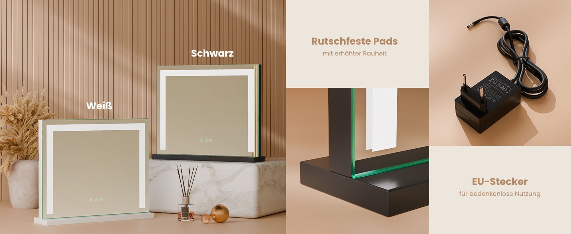 Heilmetz Spiegel Kosmetikspiegel mit Beleuchtung Schminkspiegel Tischspiegel 3 Lichtfarbe Dimmbar 50x42cm Mit Touch Steuerung Schwarzer Eisenfuß