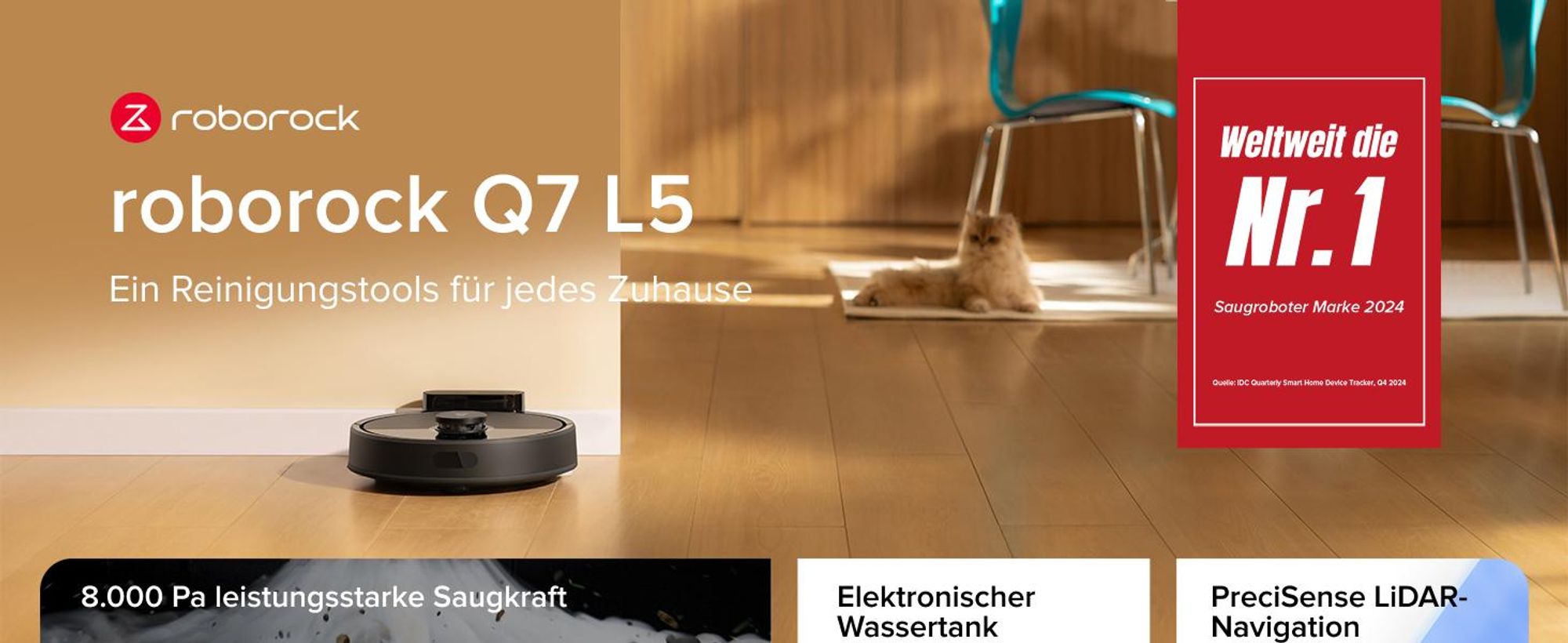 Roborock Q7 L5 Saugroboter, Dual Anti-Tangle System, 8000 Pa Staubsauger Roboter, Präzise Navigation, Smart No-Go Zone, Einstiegsleistung, für Perfekt