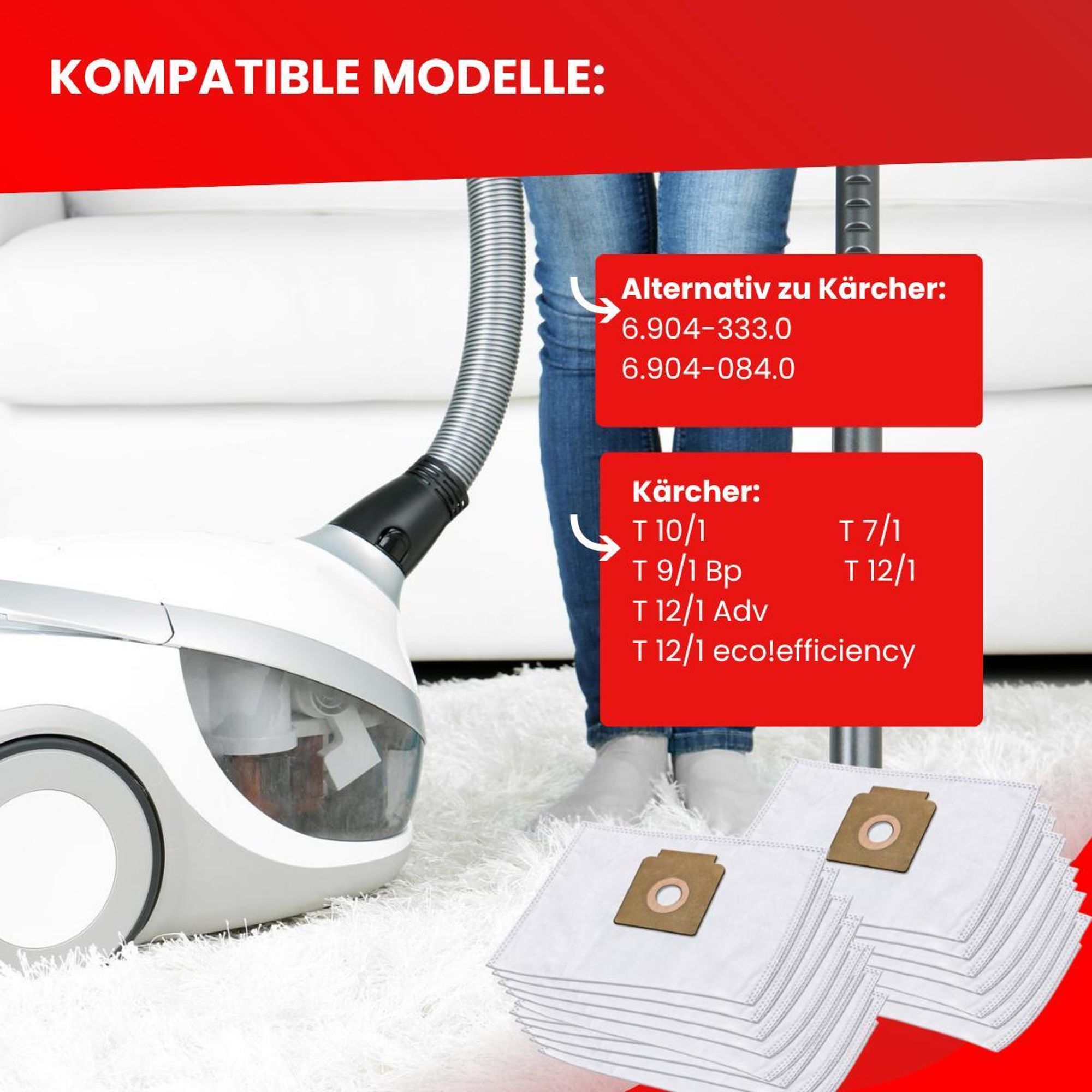 20 Staubsaugerbeutel für Kärcher T 10/1, T 7/1, T 9/1 Bp, T12/1, T 12/1Adv, T12/1 Jubilee, ersatz 6.904-333.0, 6.904-084.0, 6.904-315.0
