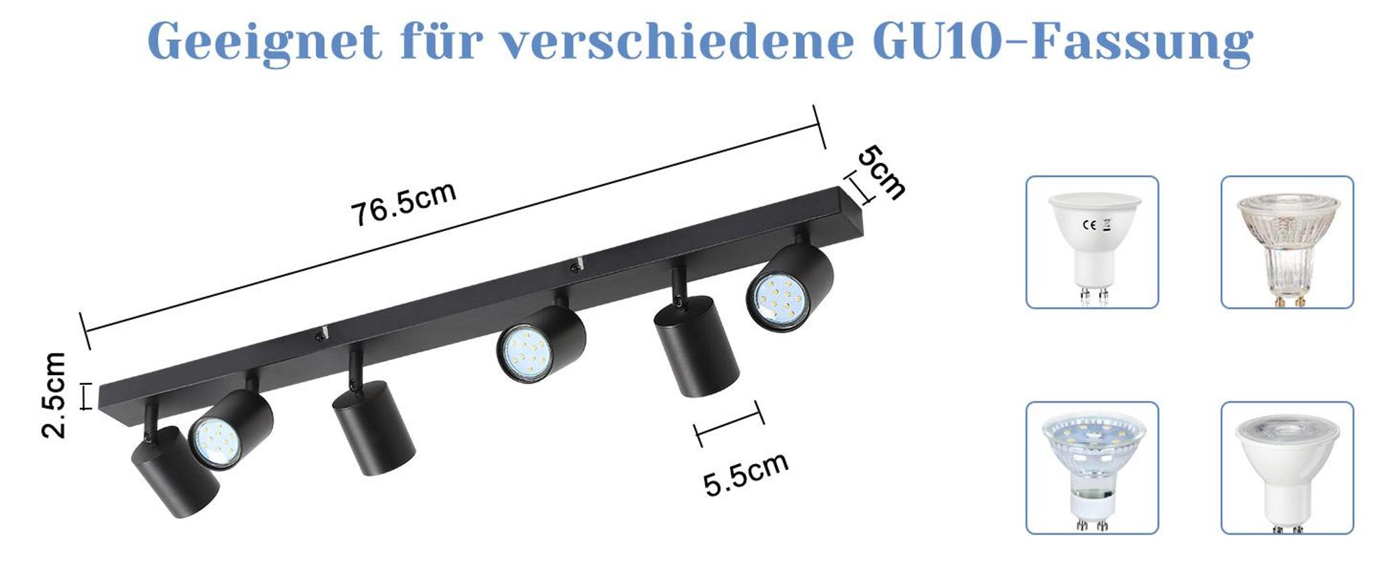 Spot LED ZMH à 6 ampoules, lampe de plafond GU10 en métal, spots orientables à 350°, luminaire de plafond noir pour salon, chambre à coucher et couloir