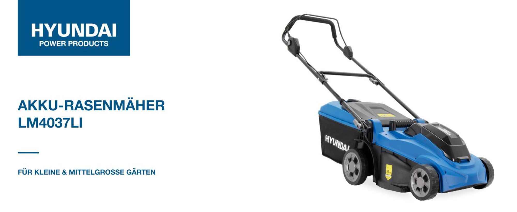 HYUNDAI 40V Akku-Rasenmäher Brushless – 37 cm Schnittbreite, inkl. 2 x 4.0Ah Akku & Ladegerät – 40L Korb, zentrale Höhenverstellung, leicht, kompakt & kabellos