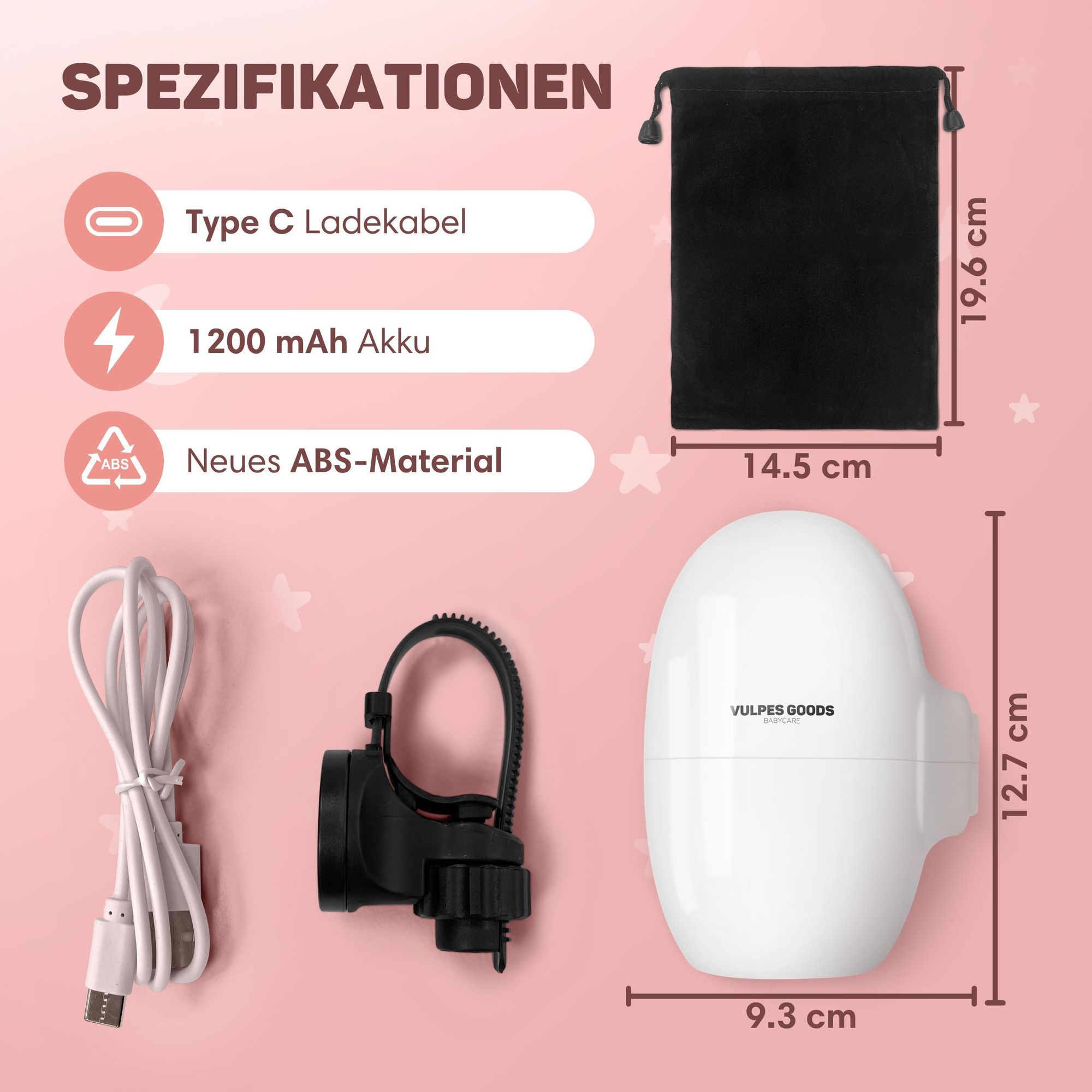 Vulpes Goods Kinderwagenschaukler, Baby-Schaukel für Kinderwagen, Einschlafhilfe für Babys, Automatisches Schaukeln, Inkl. Tragetasche, Weiß
