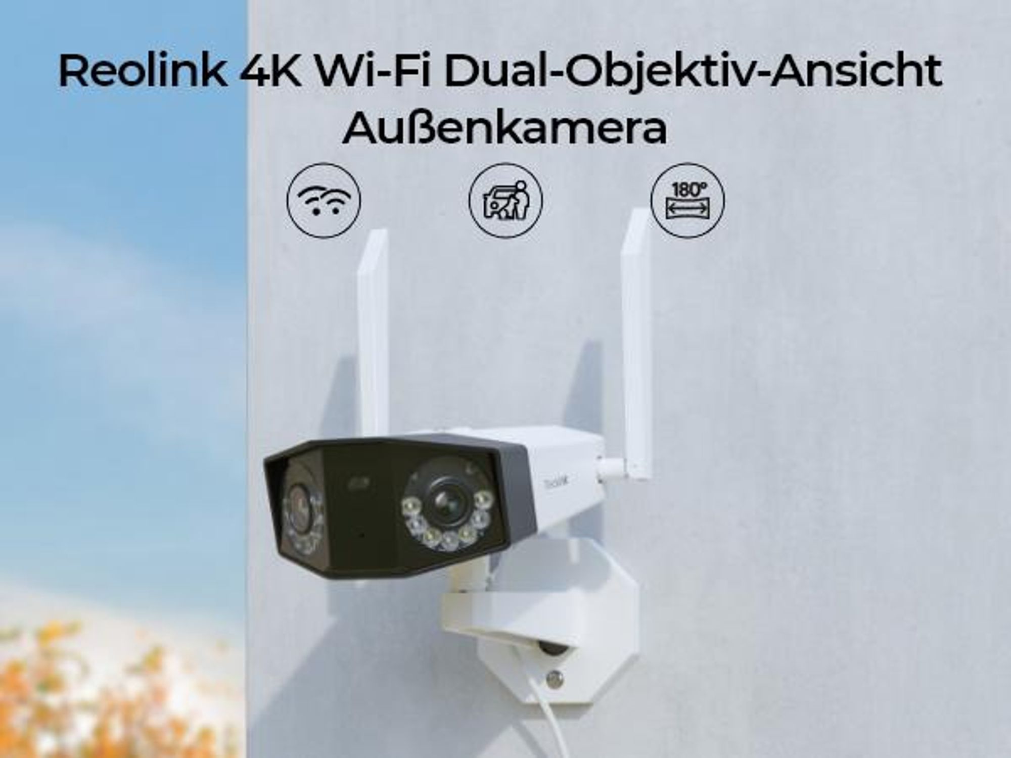 Reolink 4K Dual-Lens WLAN Überwachungskamera Aussen, 180° Ultra-Weitwinkel, Intelligente Erkennung, 2,4/5 GHz WiFi, Farbnachtsicht, Duo 2 WiFi