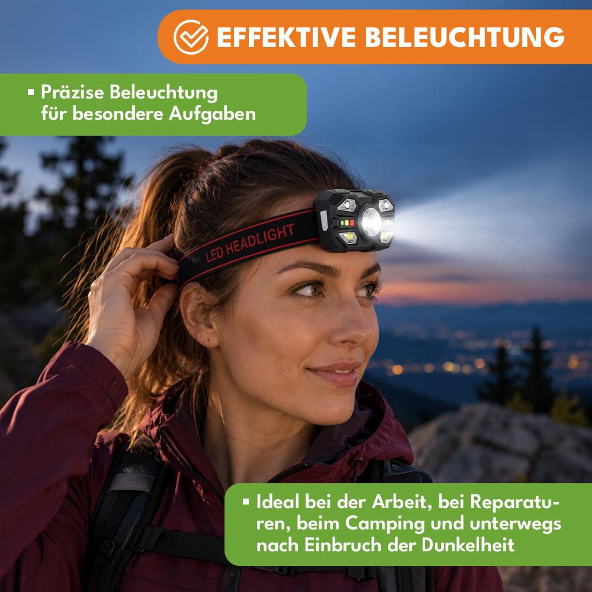 KRUMAD LED Stirnlampe 2er Set, wiederaufladbare Kopflampe mit 400 mAh Akku, Stirnleuchte für Arbeit, Freizeit, Reparatur und Outdoor