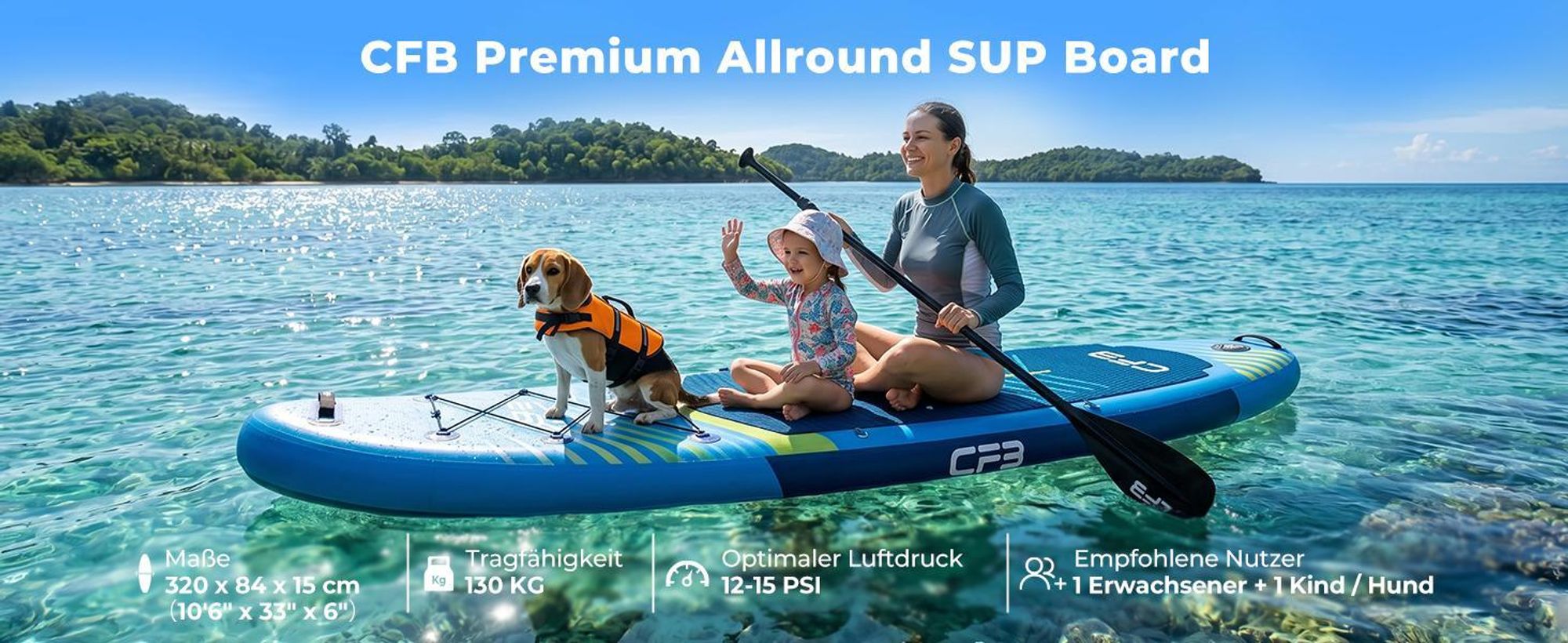 SUP-Board 320x84x15 cm, Bis zu 160 kg, extra breites iSUP, Aufblasbares Stand Up Paddle Board mit Paddel, Pumpe, Rucksack, für Anfänger und Erwachsene