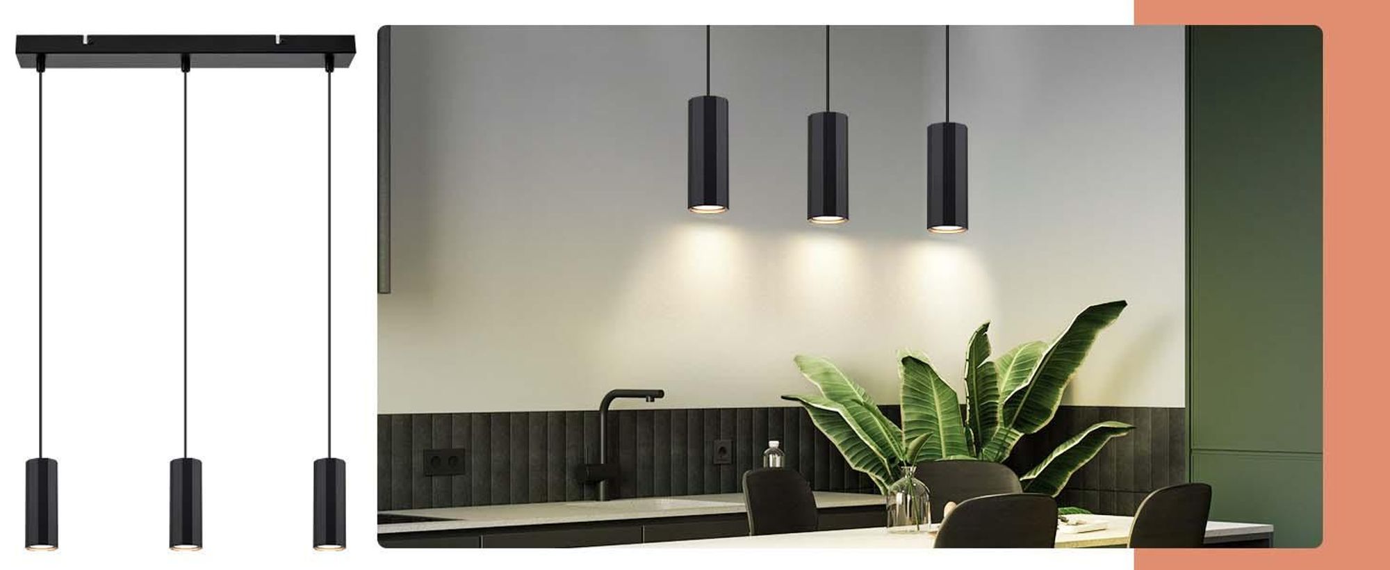ZMH Pendelleuchte Esszimmer 3 Ecikg Flammig Modern Hängelampe Pendellampe GU10 Metall Hängeleuchte für Wohnzimmer Küche Schlafzimmer Schwarz