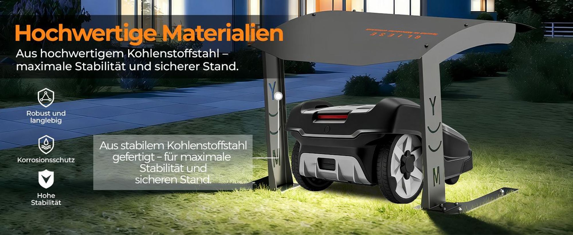 Rasenmäher Garage für Mähroboter Carport Schwarzer Stahlrahmen Metall Pulverbeschichtet 70×55×41 cm Schwarzer Dach