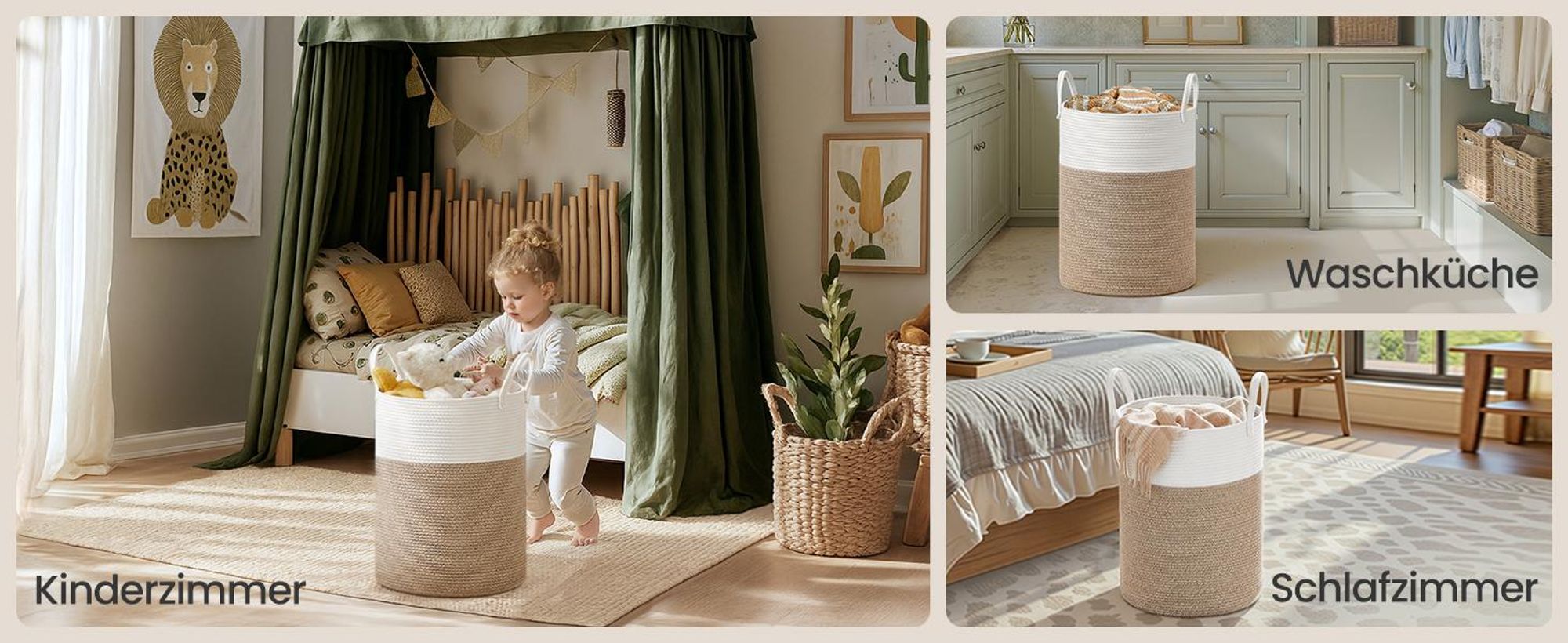 SONGMICS Wäschekorb, Wäschesammler für Kinder, Aufbewahrungskorb, Baumwollseil, mit Henkel, für Decken, Kuscheltier Aufbewahrung, Schlafzimmer