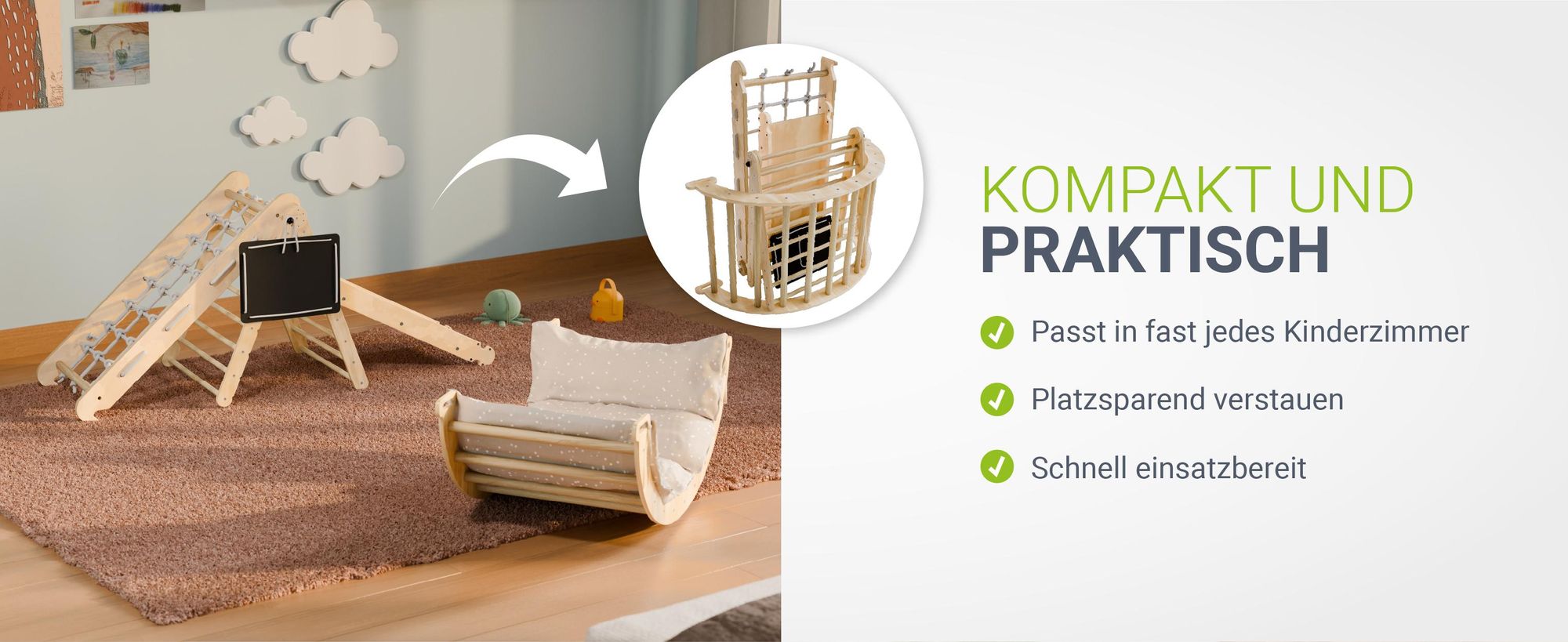 Juskys Kletterdreieck Movario - Indoor Klettergerüst für Kinder, Kletterdreieck und Kletterbogen, mit Rutsche - Groß