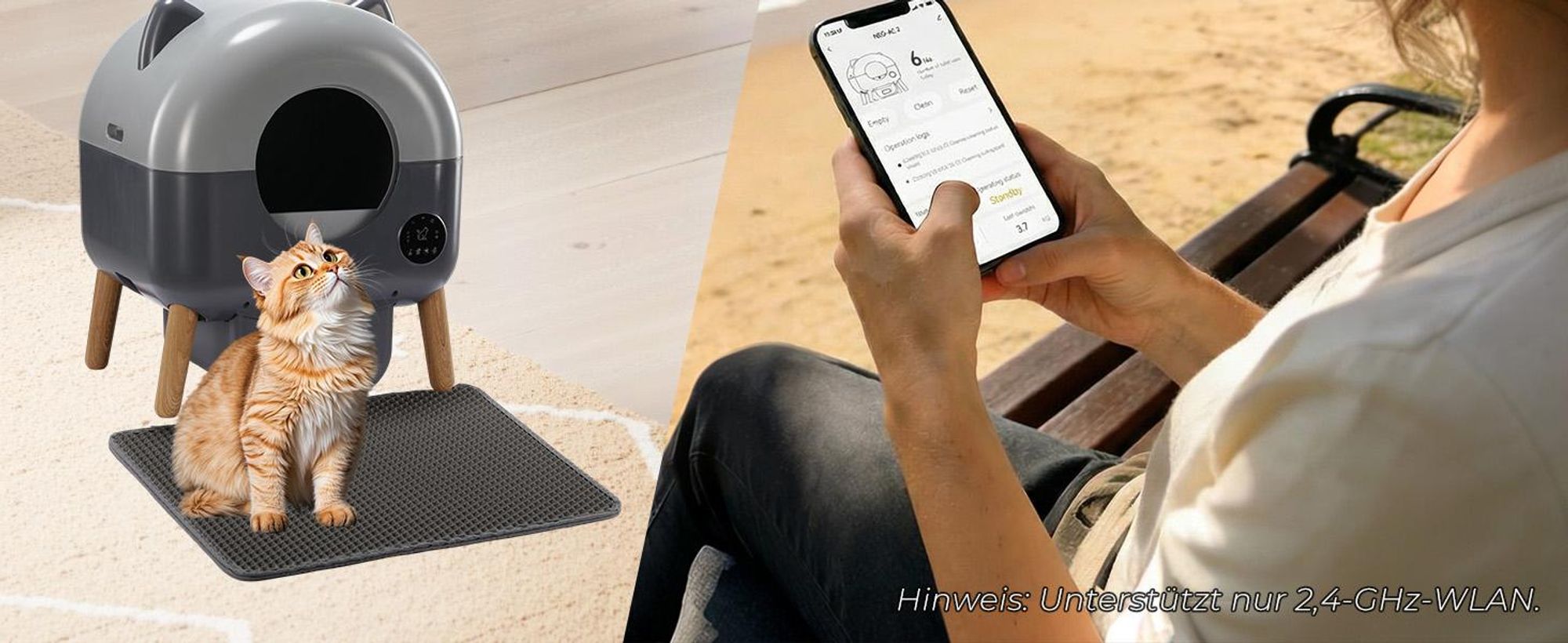 GTPLAYER Katzenklo Selbstreinigend, 66L Automatisches Katzenklo Mit App-Steuerung & Infrarotsensor, Anti-Einklemmung, Elektrisches Katzenkloes Grau