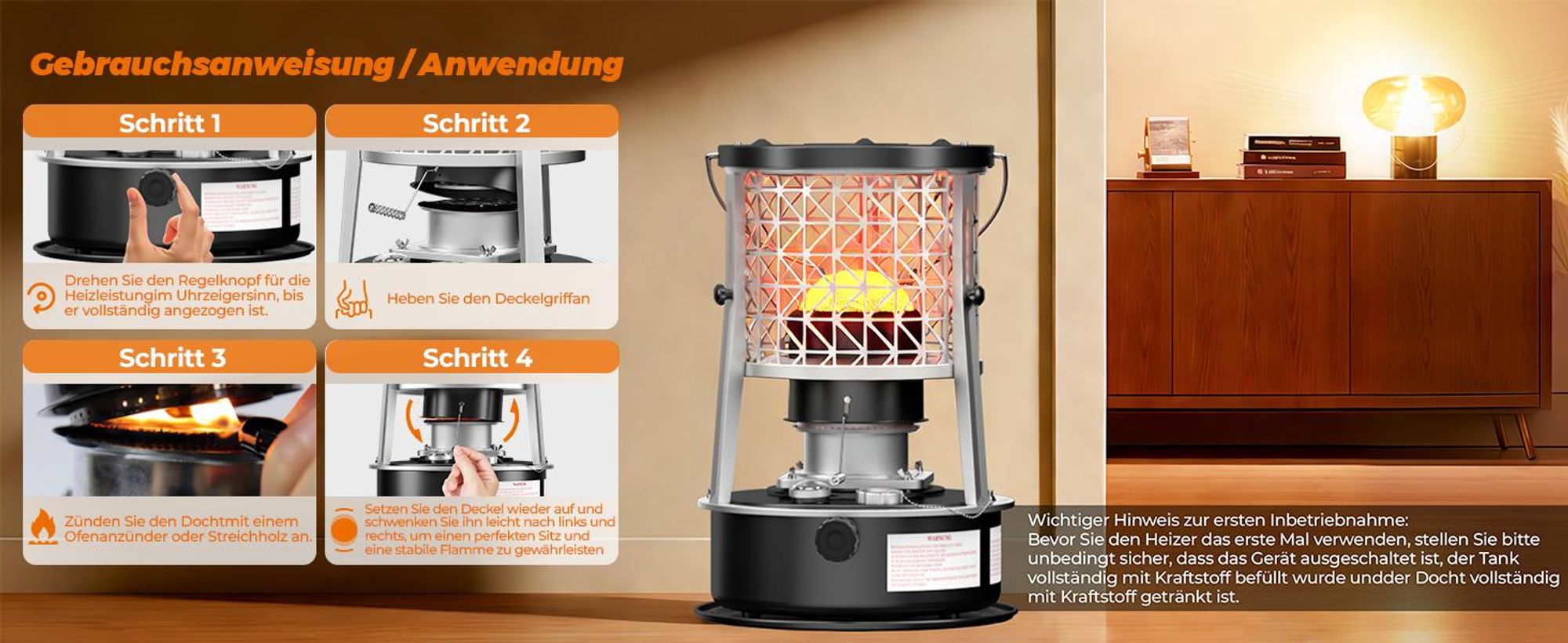 Mobile Petroleumofen Heizung 2600W Tragbare Outdoor & Camping Heizstrahler Terrasse Kerosinofen