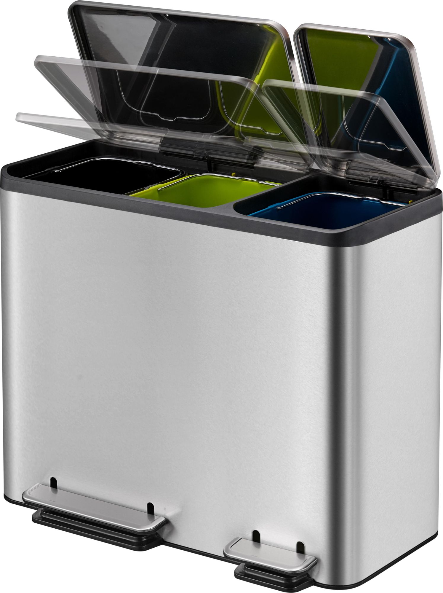 EKO - EcoCasa Recycler Poubelle à pédale 15+15+15 litres - Stainless steel Plastic - Matt Inox