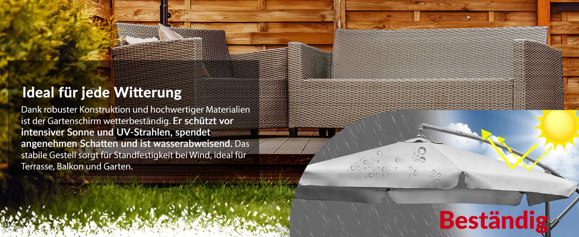 Lehmann Sonnenschirmmit Ø 300 cm mit ständer, UV-Schutz, Wasserdicht (Graphit)